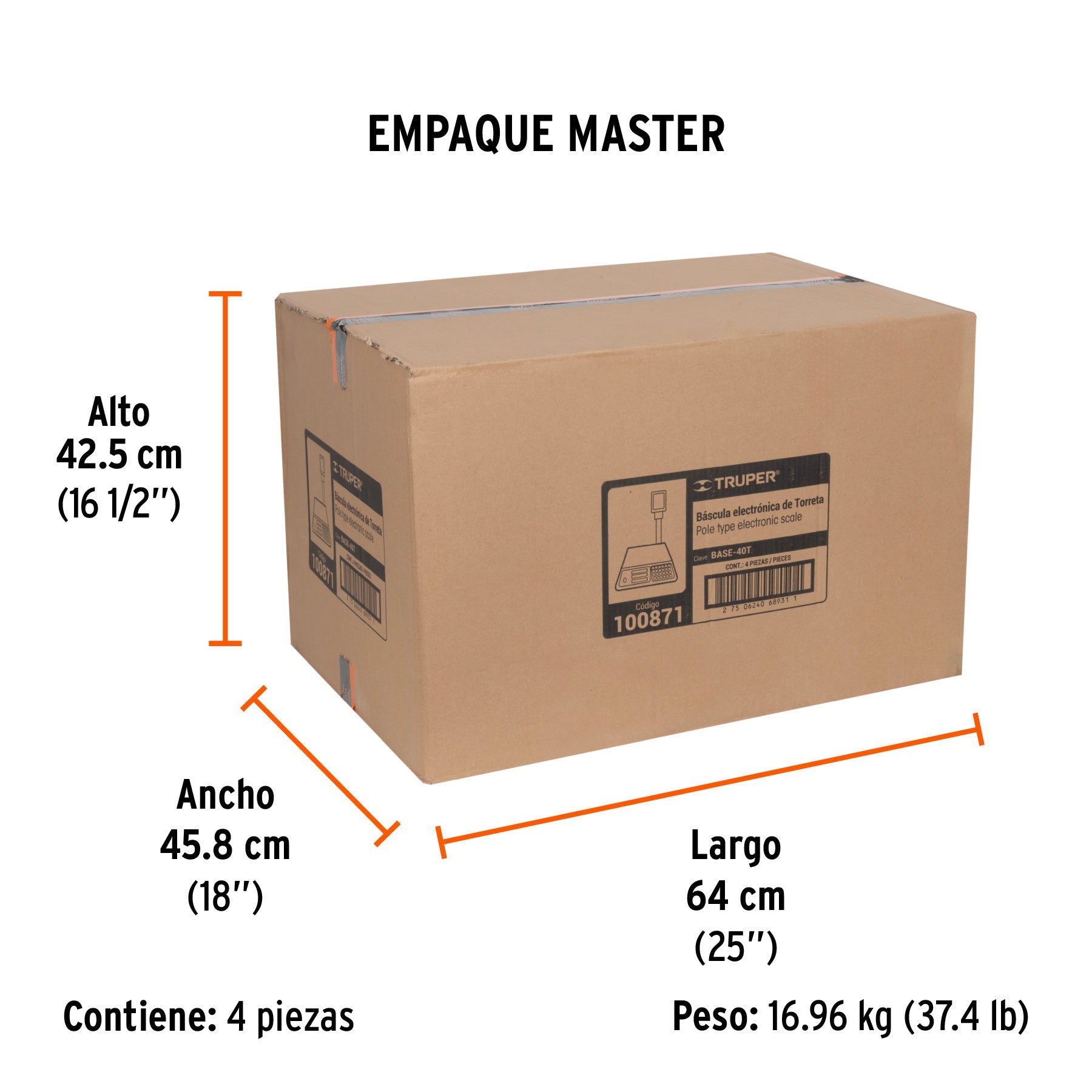 Báscula electrónica multifunciones con torreta 40 kg, TRUPER - Empaque