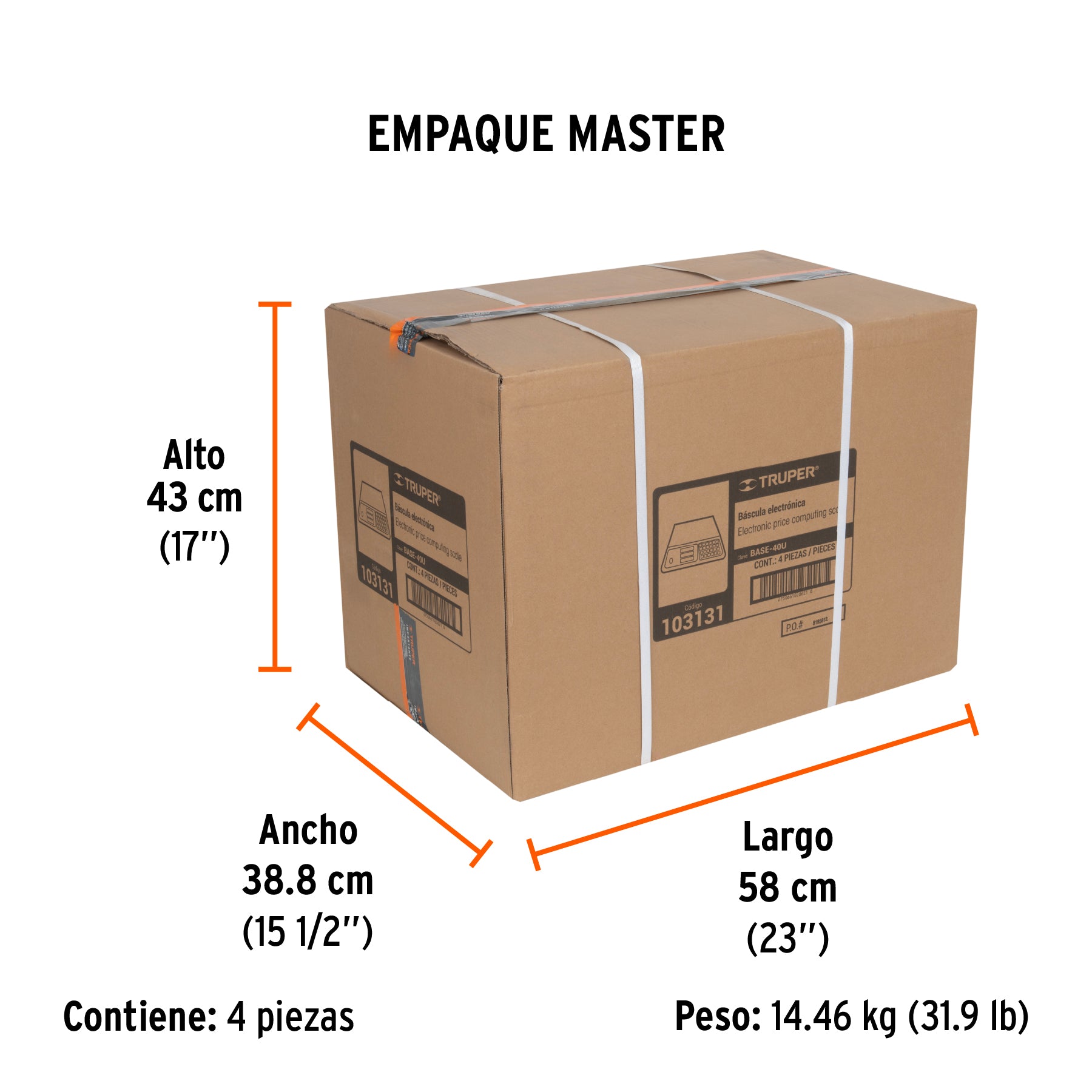 Báscula electrónica multifunciones 40 kg USB, TRUPER - Empaque