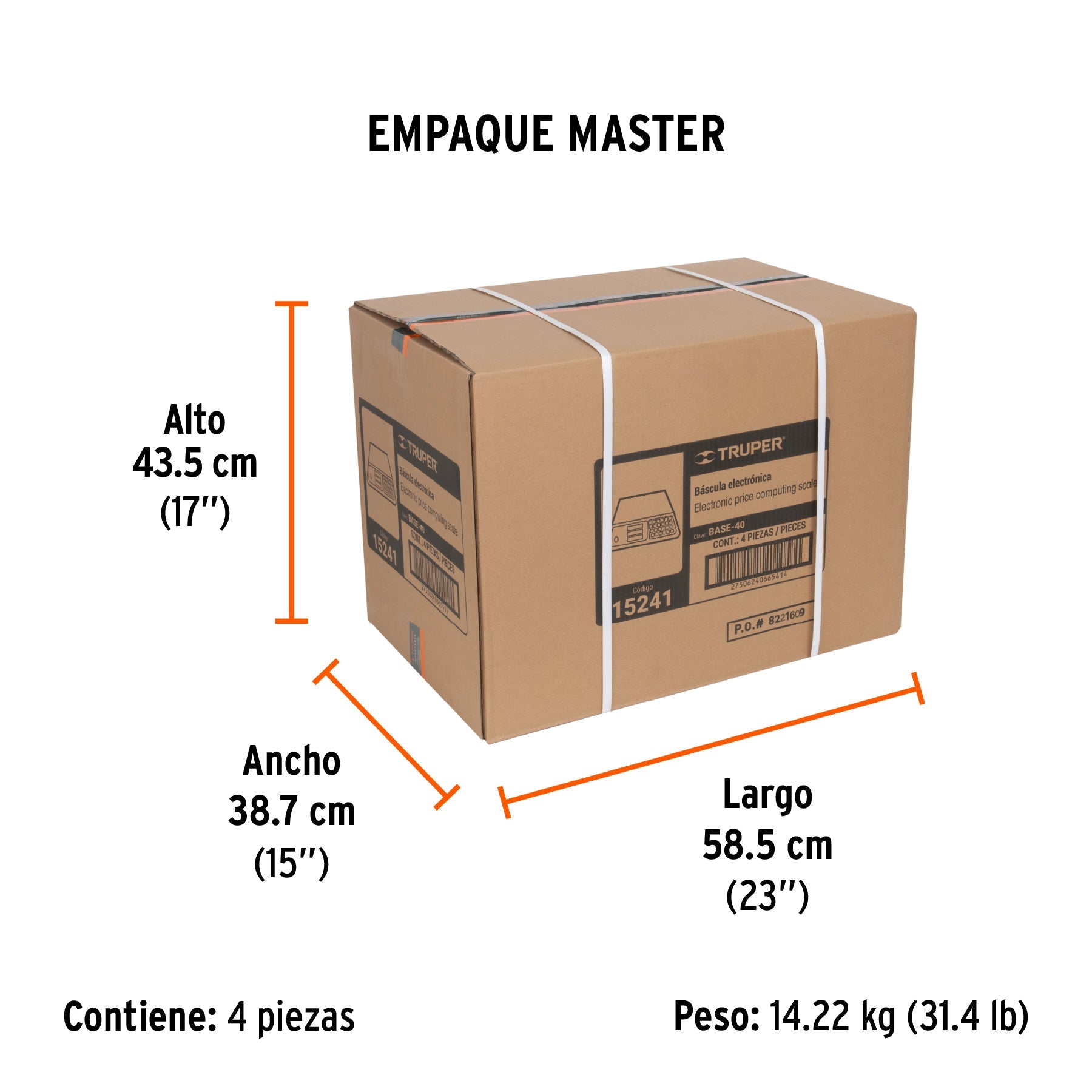 Báscula electrónica multifunciones 40 kg, TRUPER - Empaque