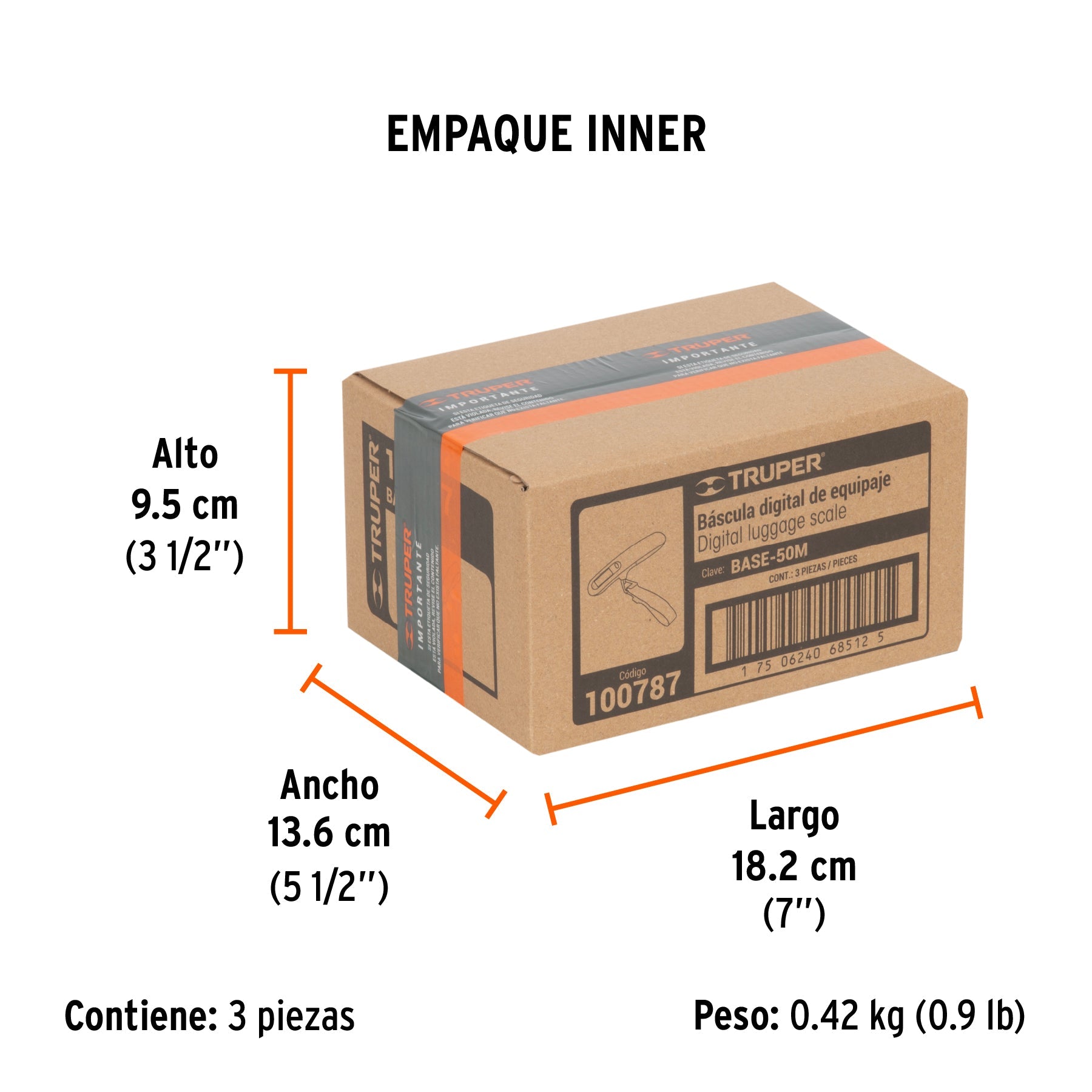 Báscula electrónica para equipaje, de pilas, 50 kg, TRUPER - Empaque