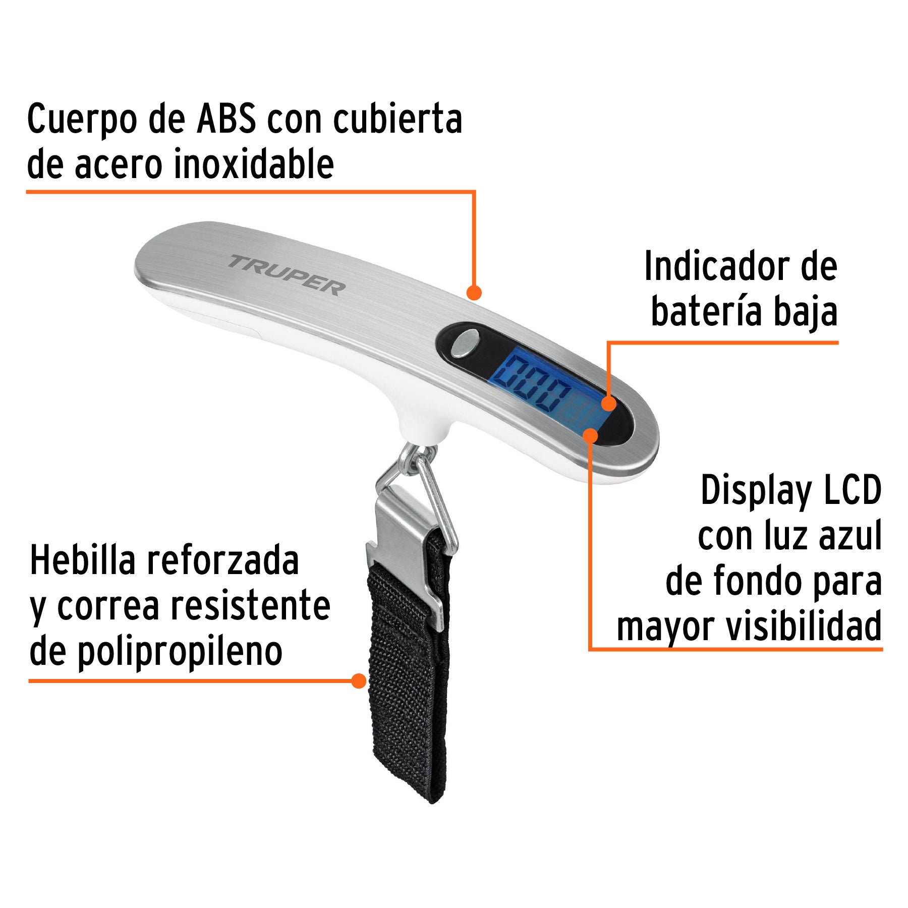 Báscula electrónica para equipaje, de pilas, 50 kg, TRUPER