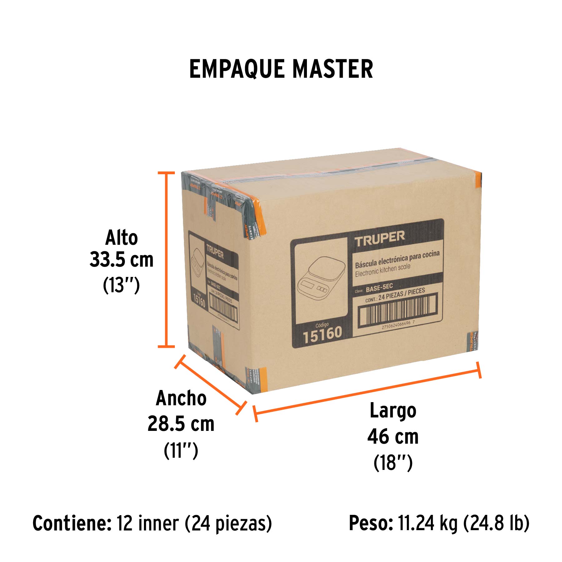 Báscula digital para cocina, plato de vidrio, 5 kg, TRUPER - Empaque