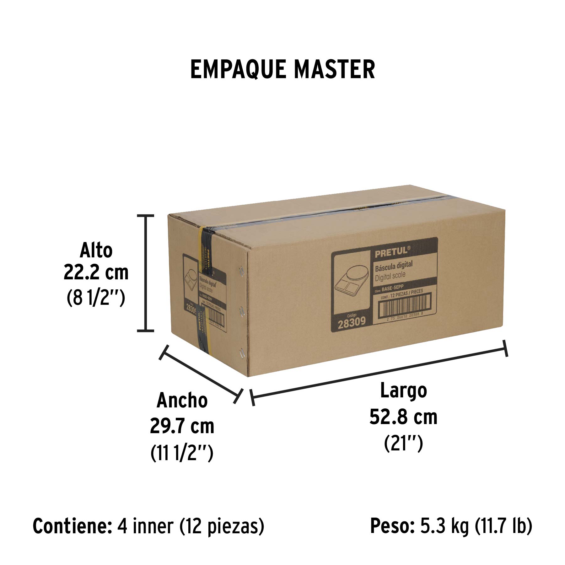 Báscula digital para cocina, plato de poliprop, 5 kg, PRETUL - Empaque