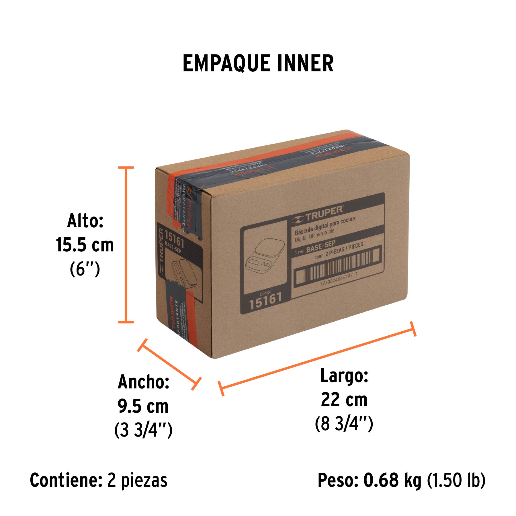 Báscula digital para cocina, plato de ABS, 5 kg, TRUPER - Empaque