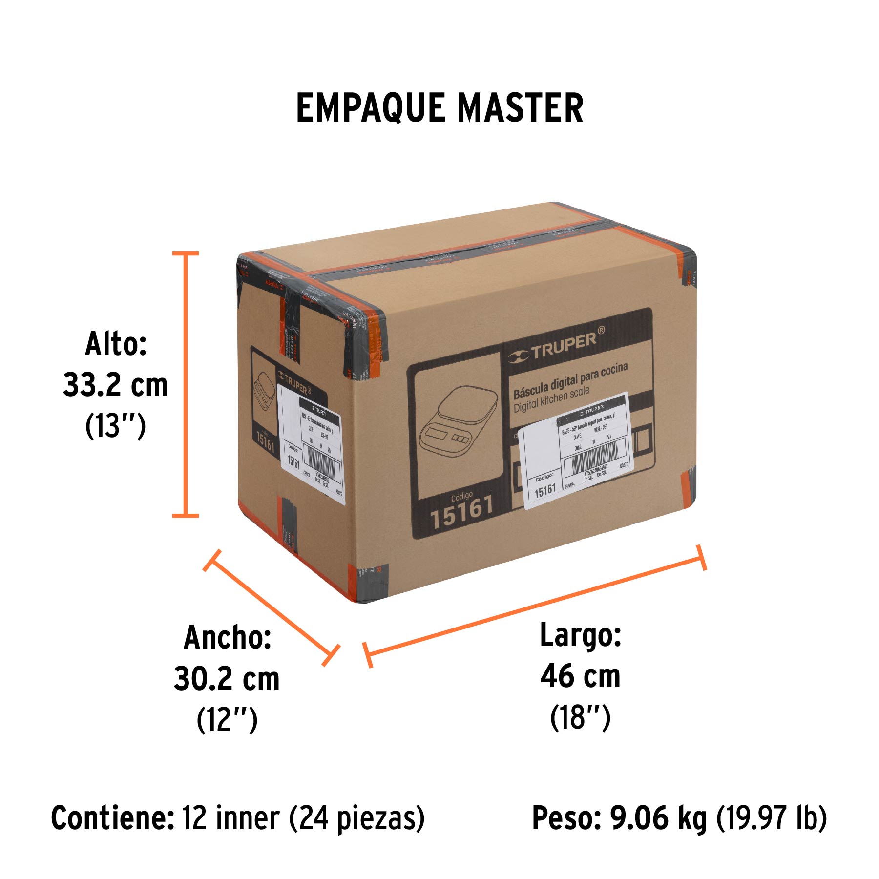 Báscula digital para cocina, plato de ABS, 5 kg, TRUPER - Empaque
