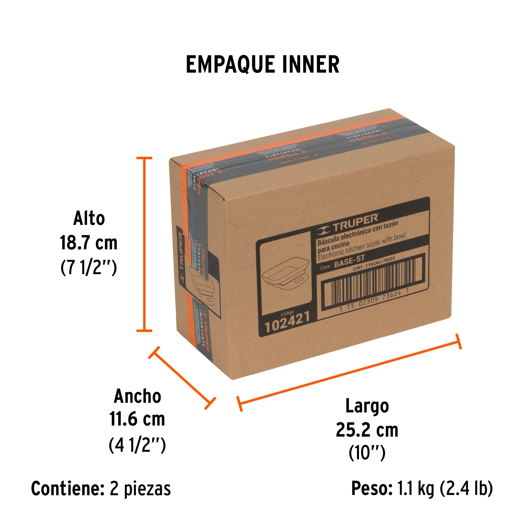 Báscula digital para cocina, con tazón, 5 kg, TRUPER - Empaque