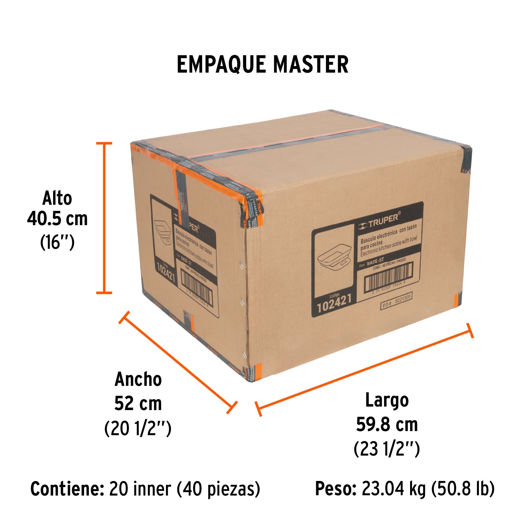 Báscula digital para cocina, con tazón, 5 kg, TRUPER - Empaque