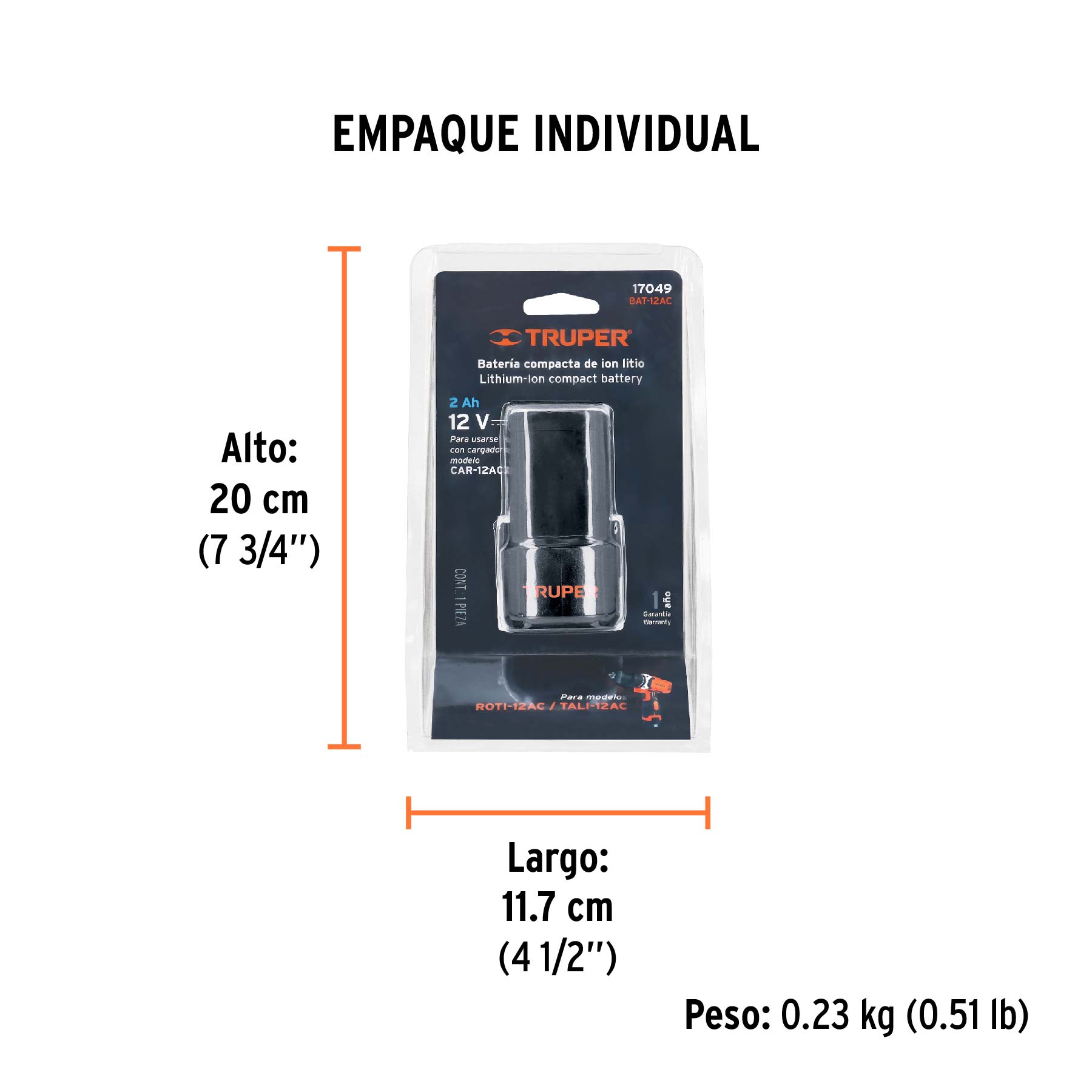 Batería ion litio, 12V, para ROTI-12AC y TALI-12AC - Empaque