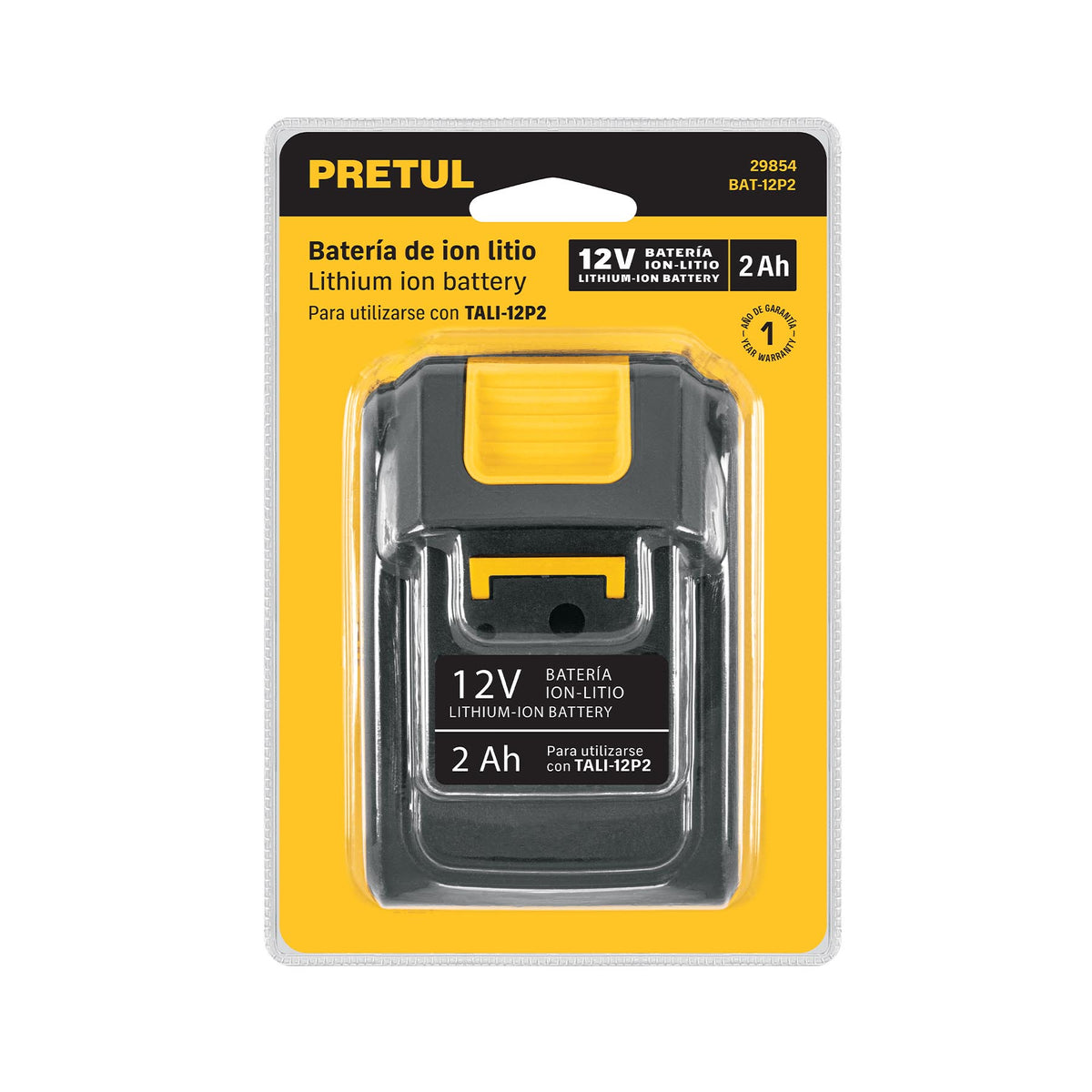 Batería ion litio, 12V, 2 Ah, para taladro TALI-12P2, PRETUL