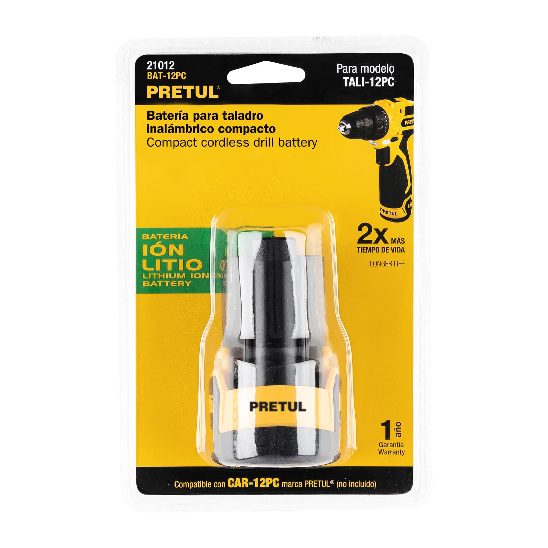 Batería ion litio, 12V, para taladro TALI-12PC, PRETUL