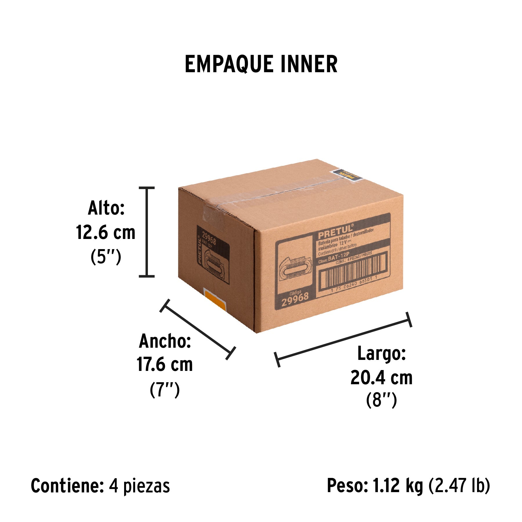 Batería ion litio, 12V, 2 Ah, PRETUL - Empaque