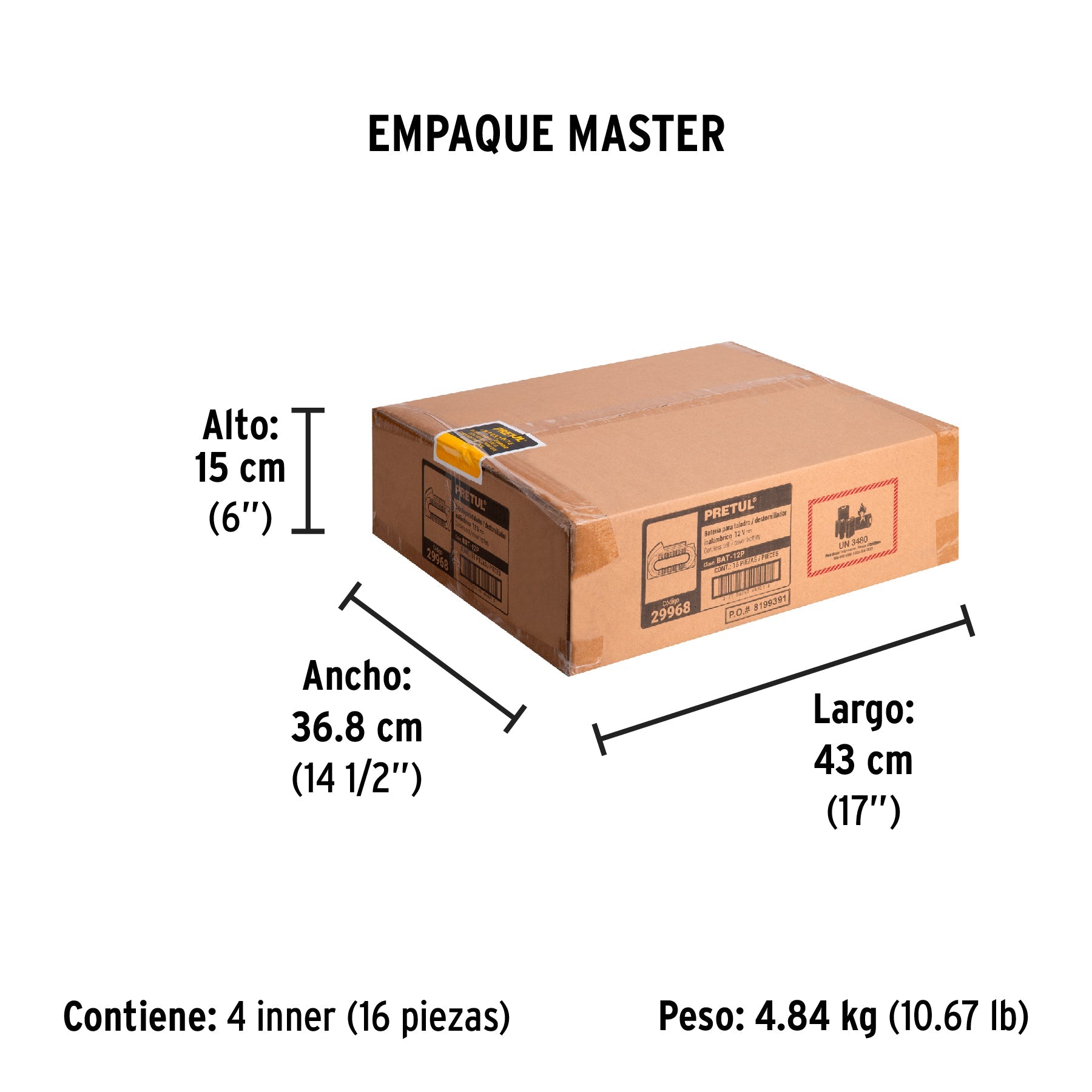 Batería ion litio, 12V, 2 Ah, PRETUL - Empaque