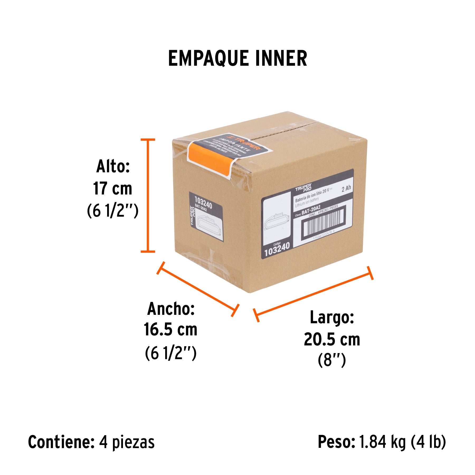 Batería ion litio, 20V, 2 Ah, TRUPER PRO - Empaque