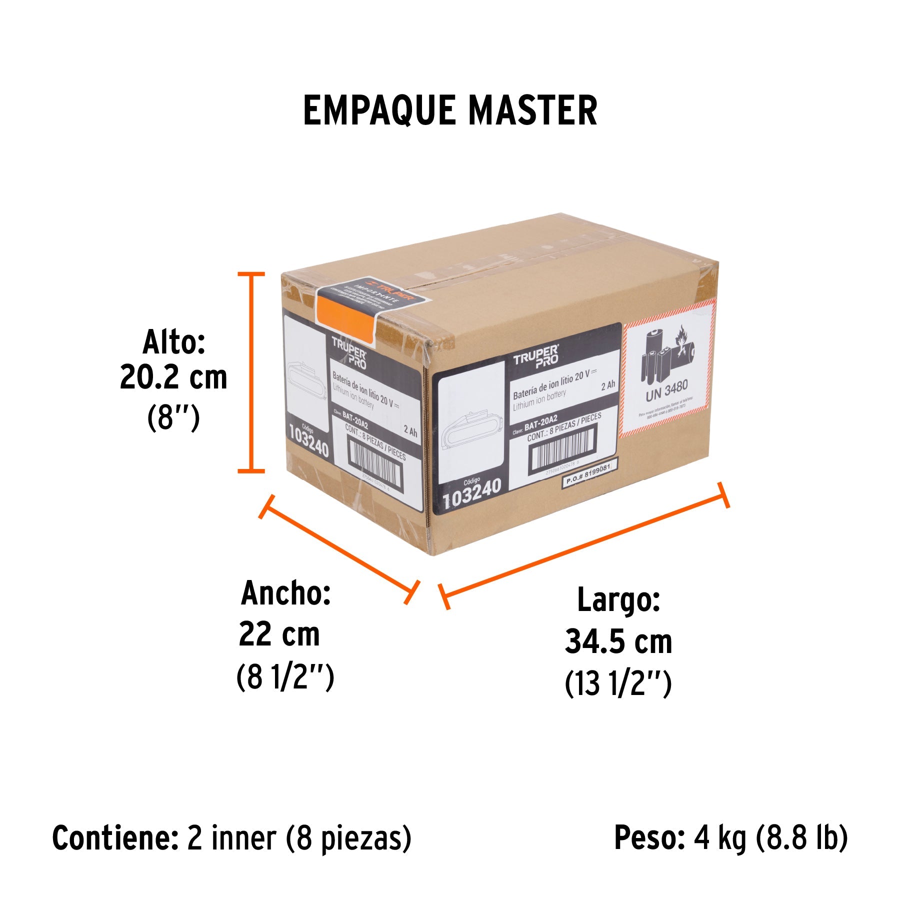 Batería ion litio, 20V, 2 Ah, TRUPER PRO - Empaque