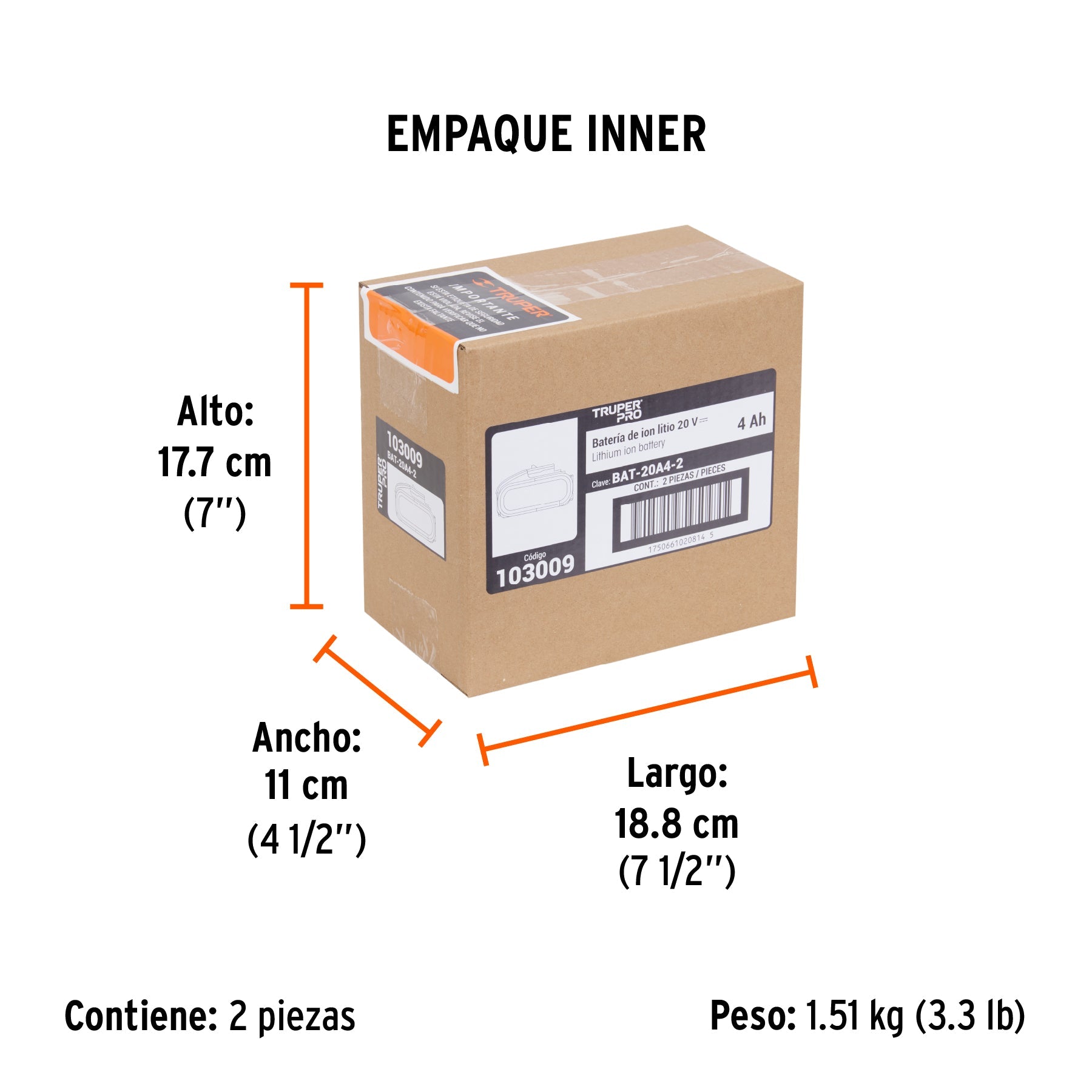 Batería ion litio, 20V, 4 Ah, TRUPER PRO - Empaque