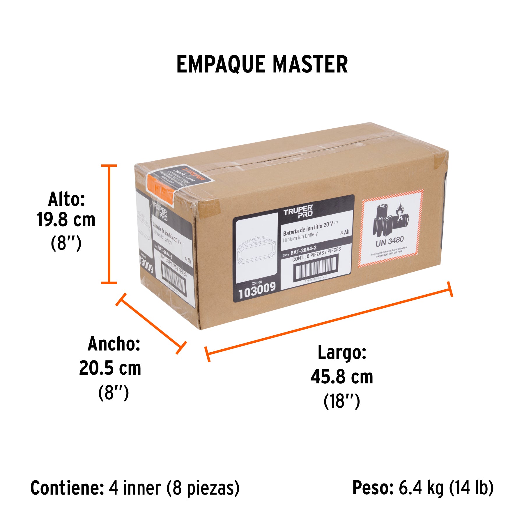 Batería ion litio, 20V, 4 Ah, TRUPER PRO - Empaque