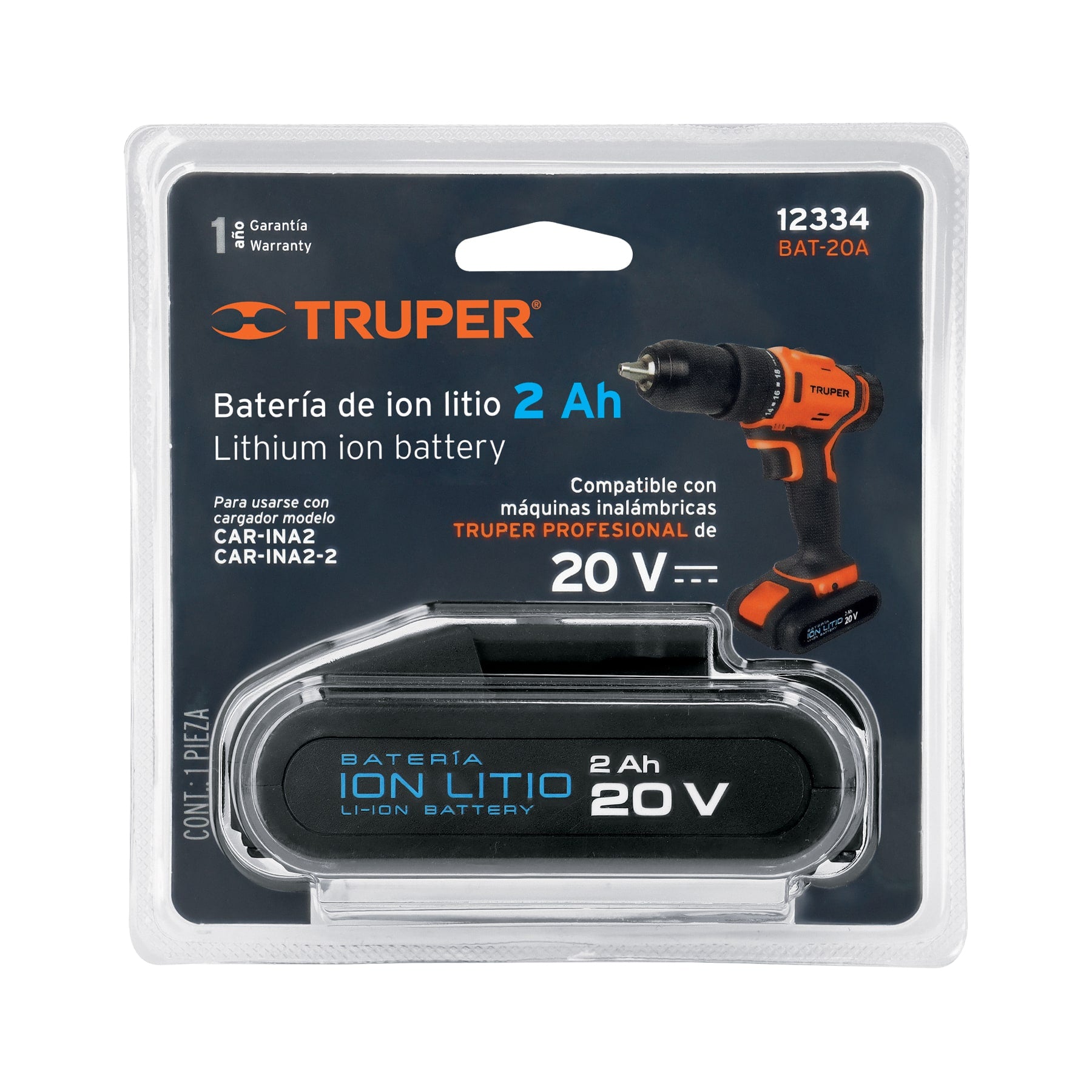 Batería ion litio, 20V, 2 Ah, TRUPER PRO