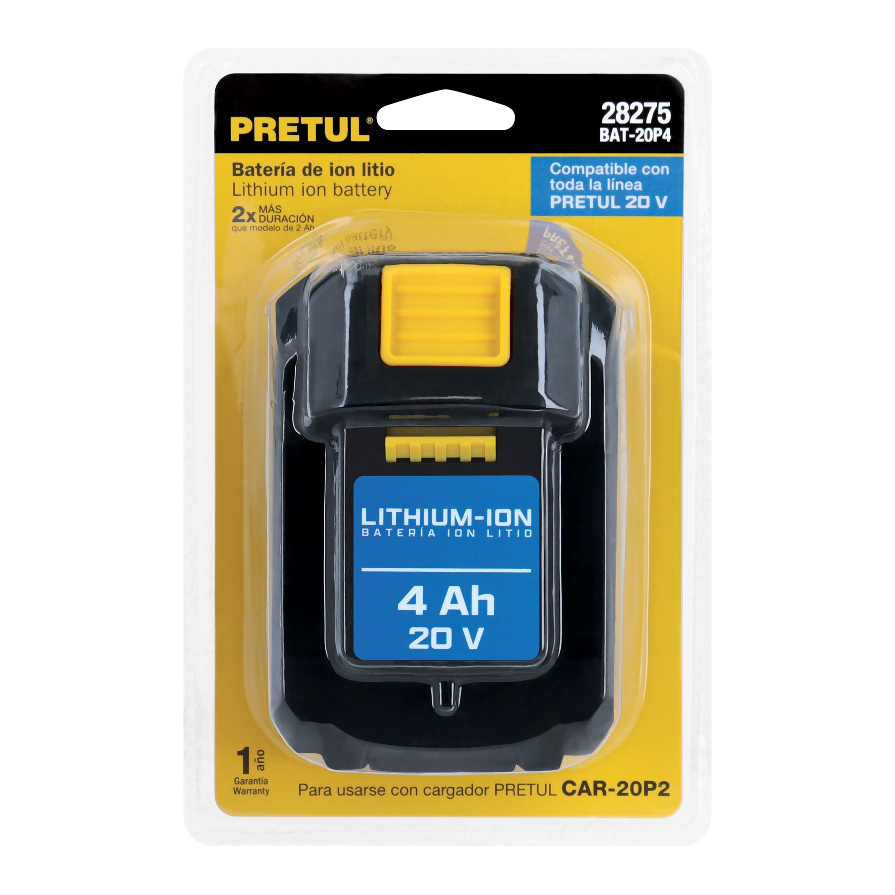 Batería ion litio, 20V, 4 Ah, PRETUL