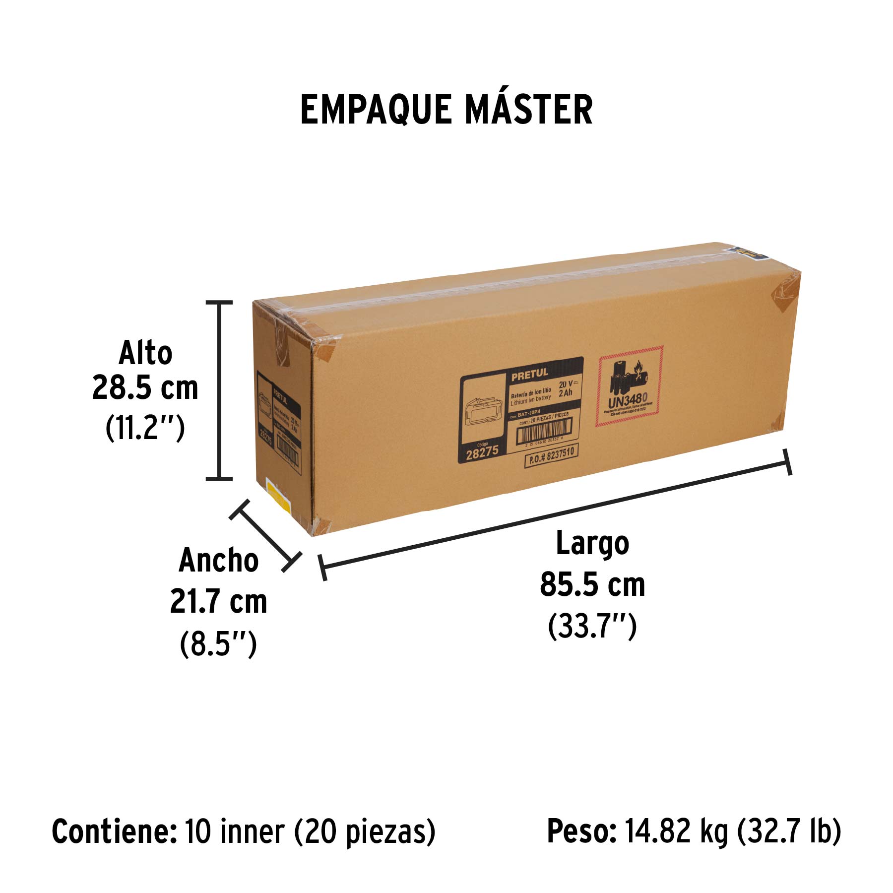 Batería ion litio, 20V, 4 Ah, PRETUL - Empaque