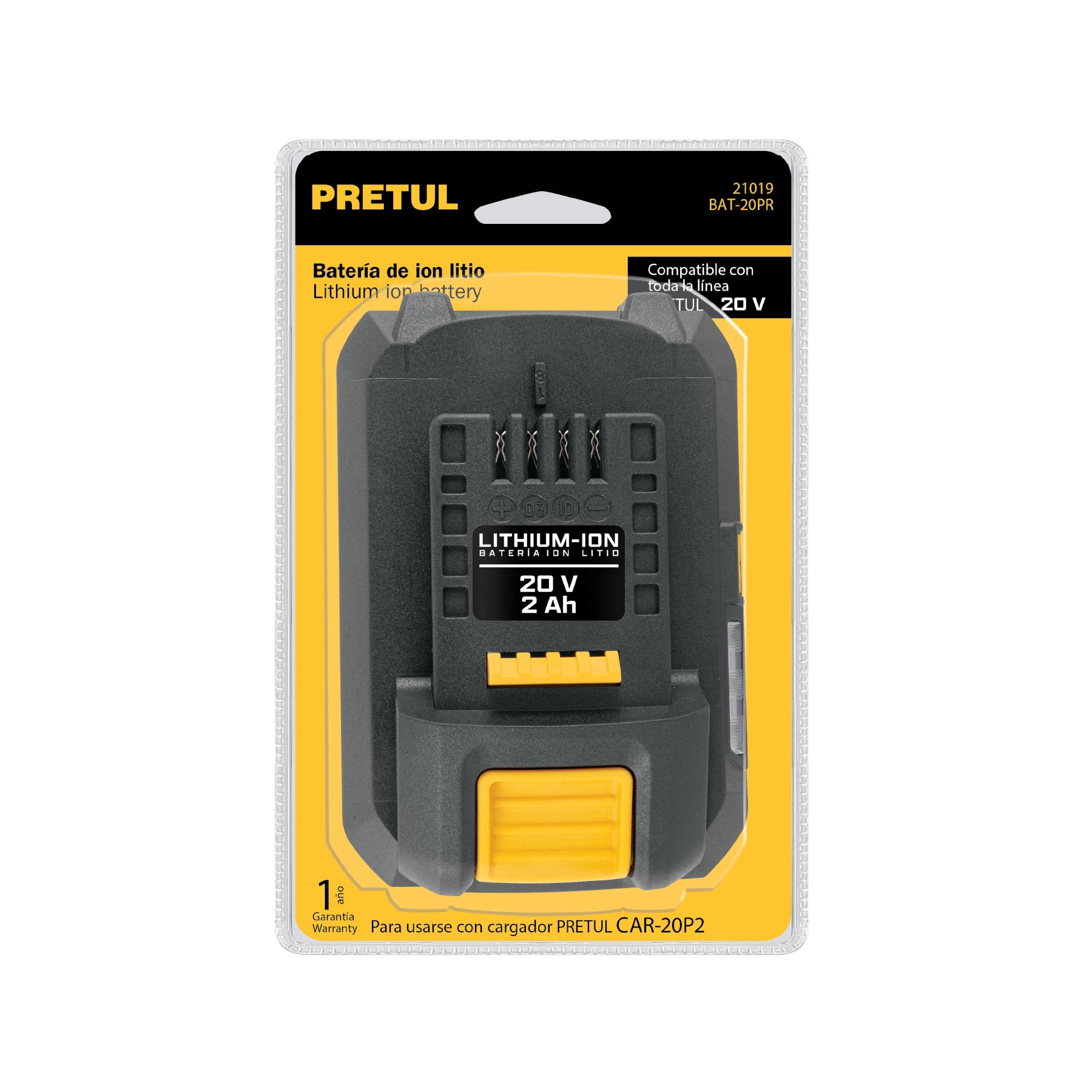 Batería ion litio, 20V, 2 Ah, PRETUL