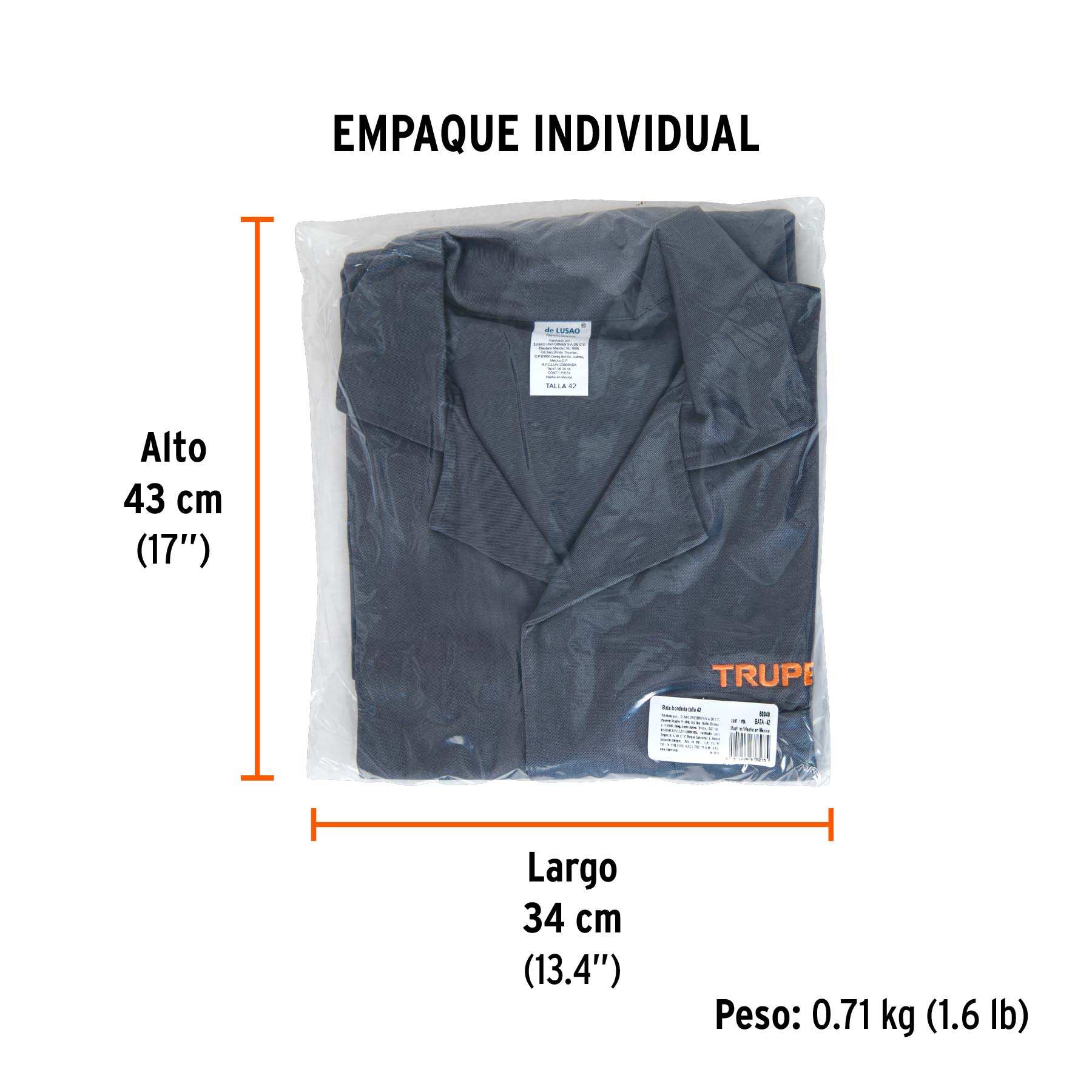 Bata de trabajo, talla 42, TRUPER - Empaque