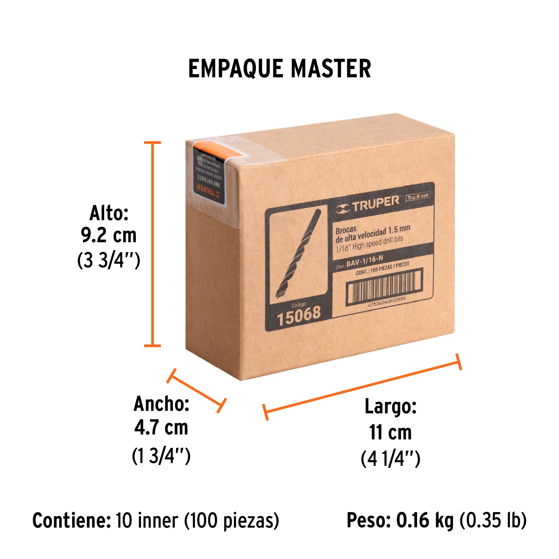 Broca HSS 1/16" Trublack para metal, TRUPER - Empaque