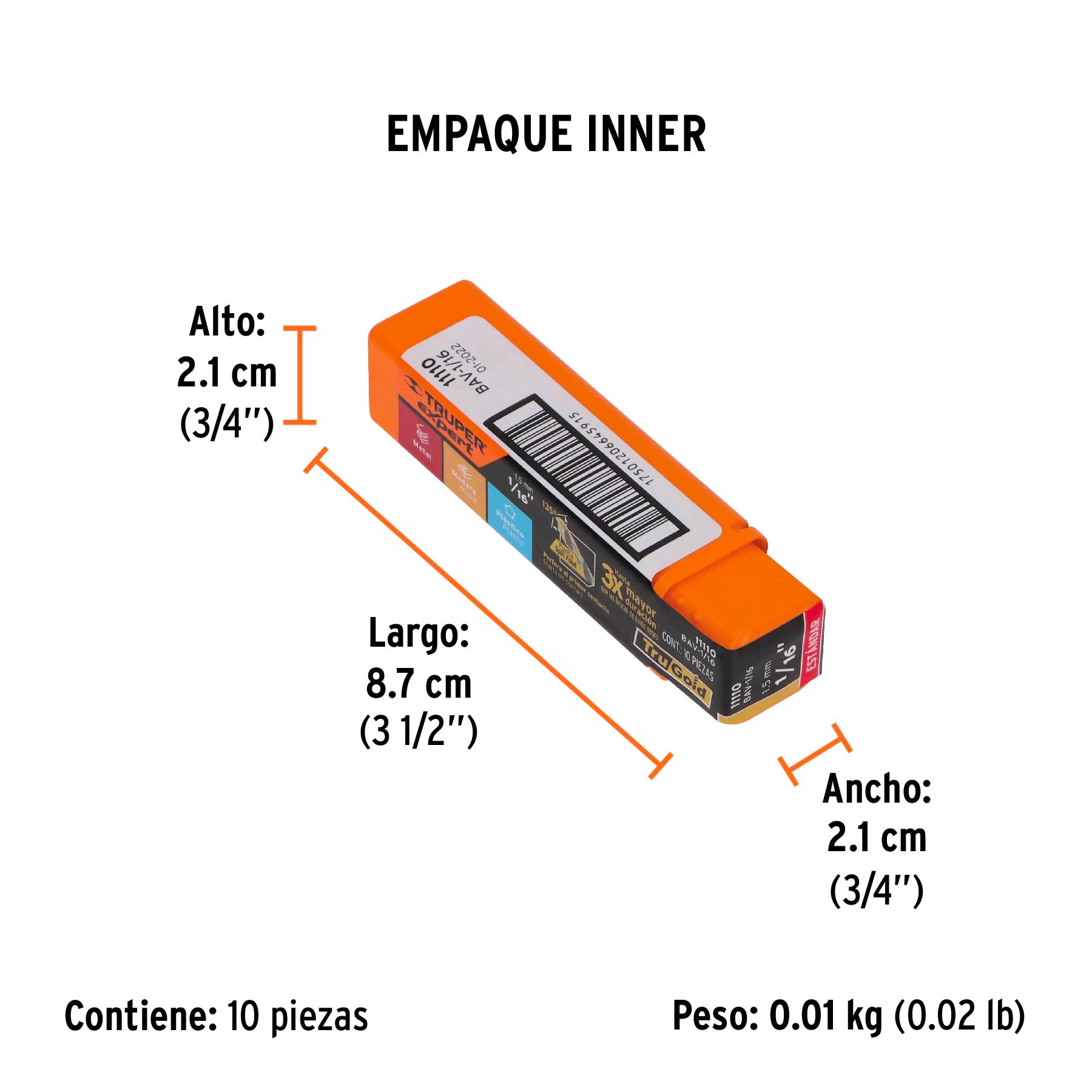Broca HSS 1/16" Trugold para metal, TRUPER EXPERT - Empaque