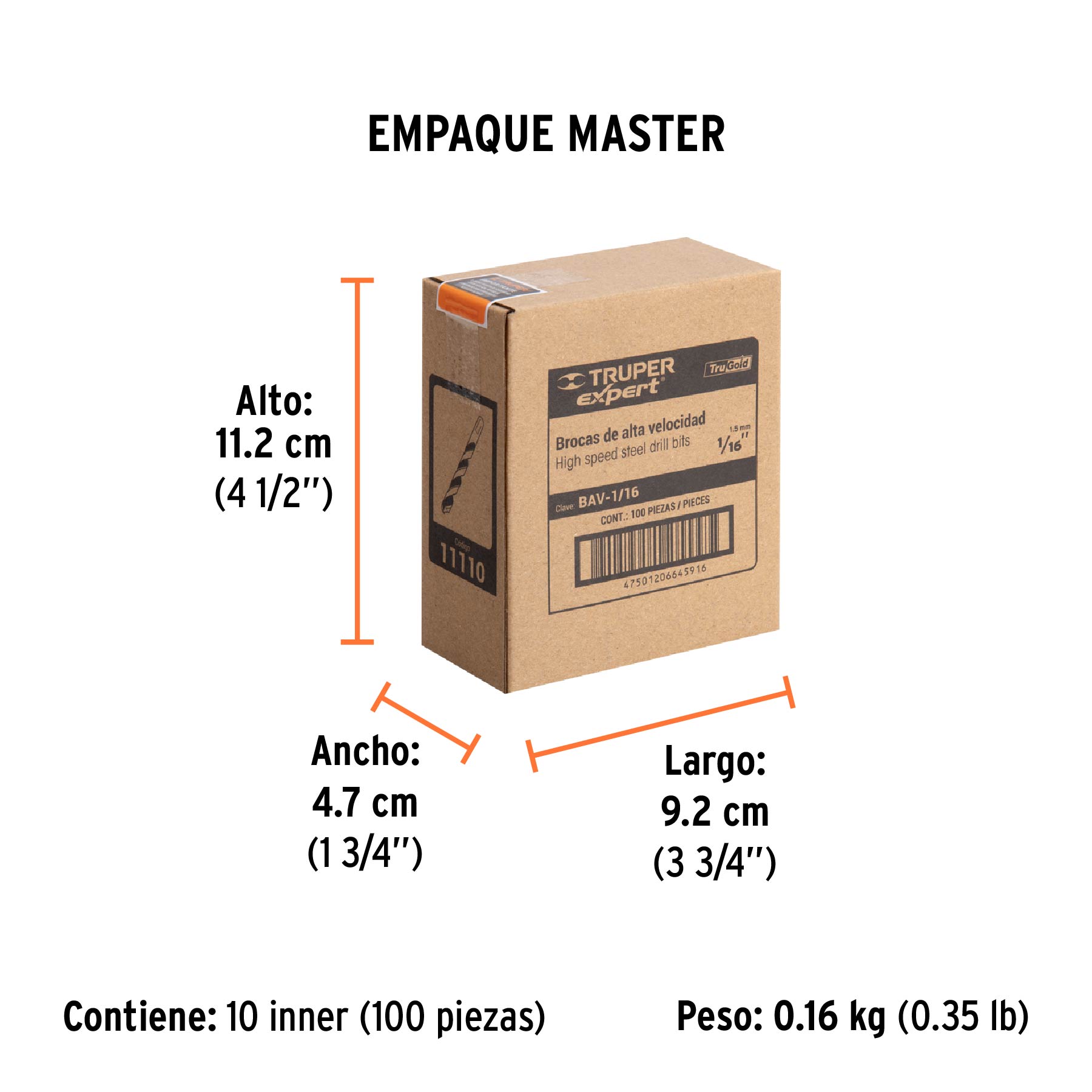 Broca HSS 1/16" Trugold para metal, TRUPER EXPERT - Empaque