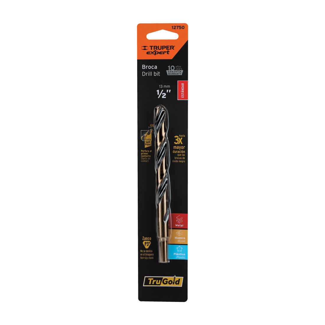 Broca HSS 1/2" Trugold para metal en blíster, EXPERT