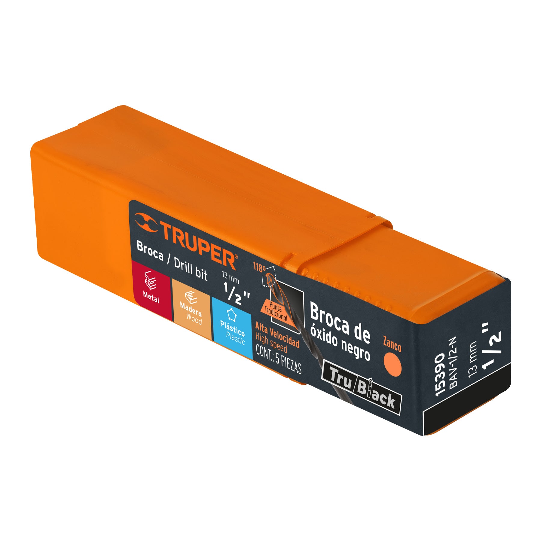 Broca HSS 1/2" Trublack para metal, TRUPER