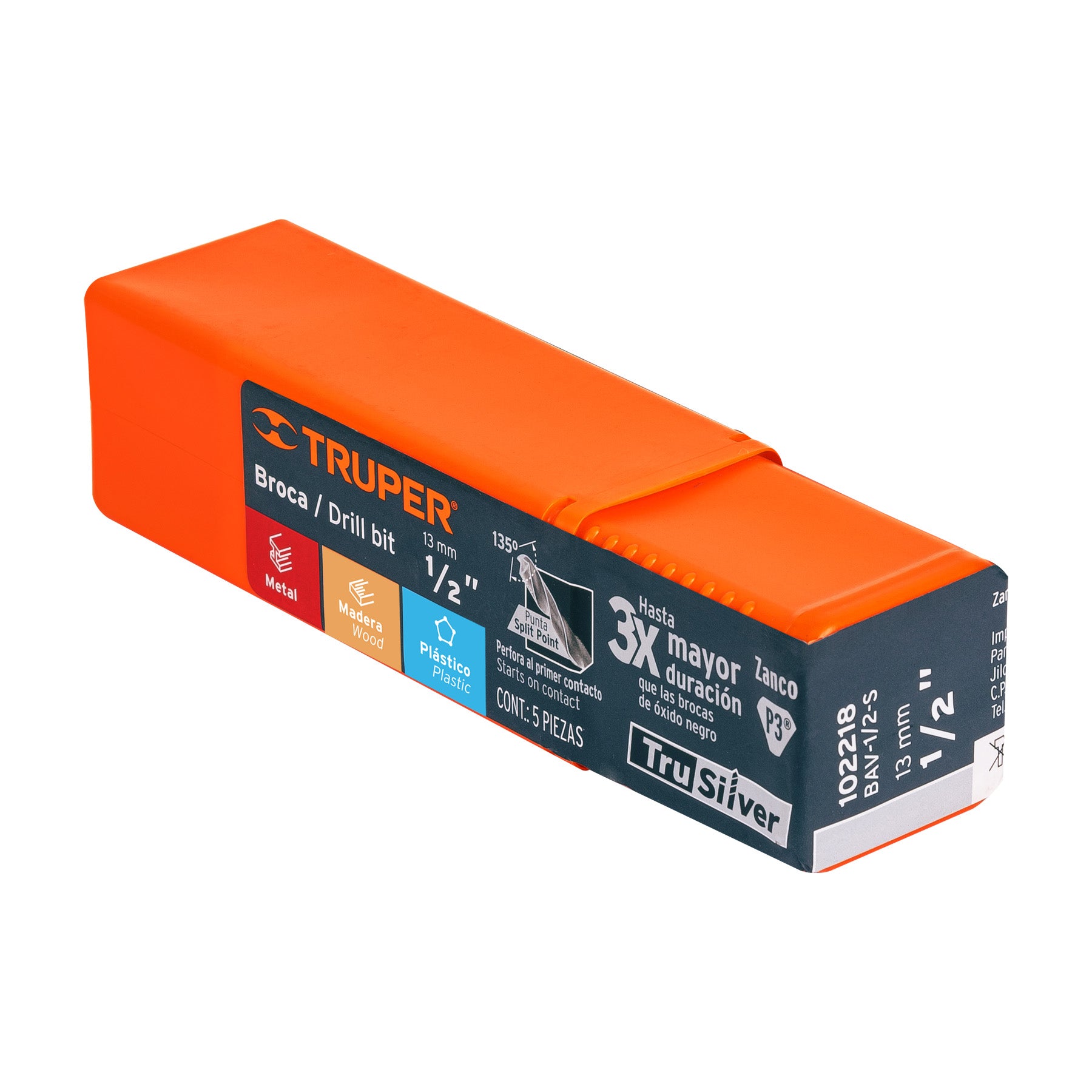Broca HSS 1/2" Trusilver para metal, TRUPER