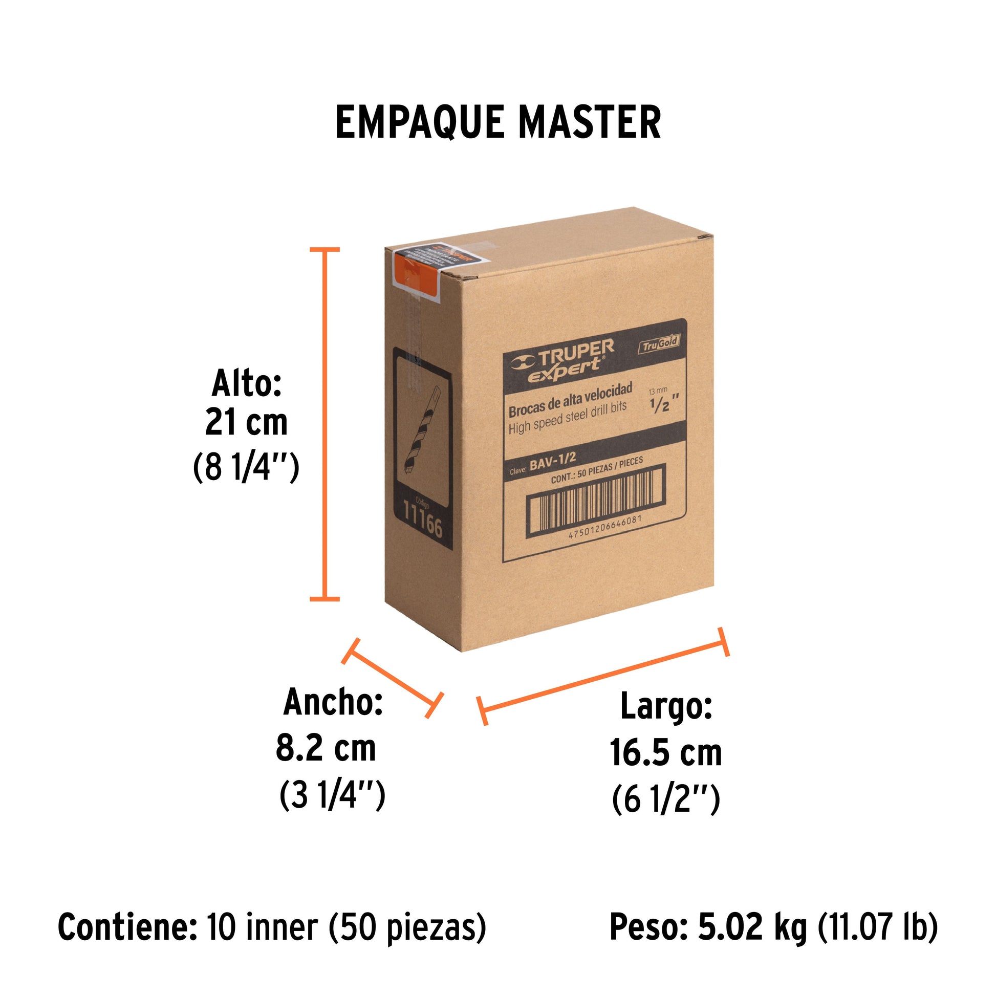 Broca HSS 1/2" Trugold para metal, TRUPER EXPERT - Empaque