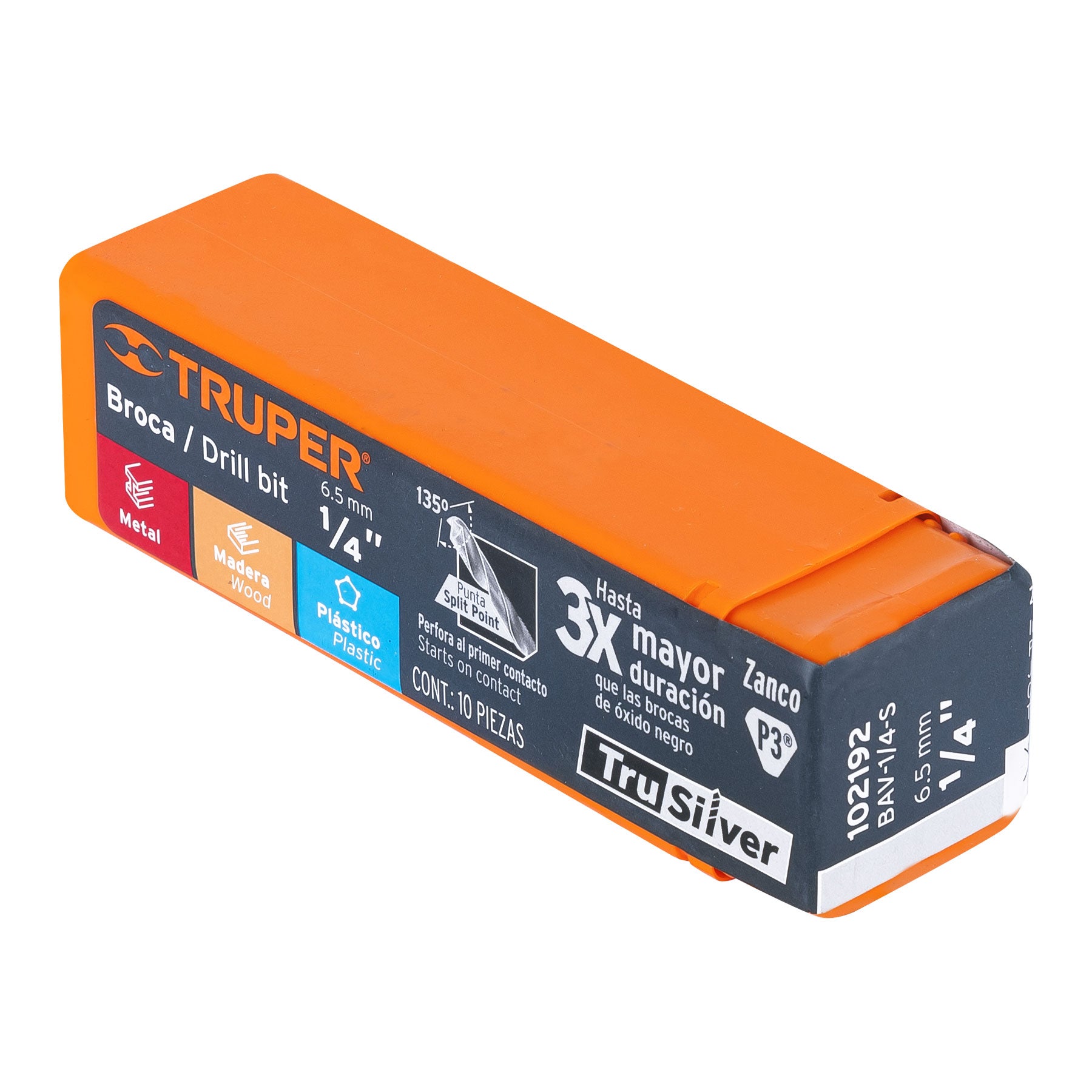 Broca HSS 1/4" Trusilver para metal, TRUPER