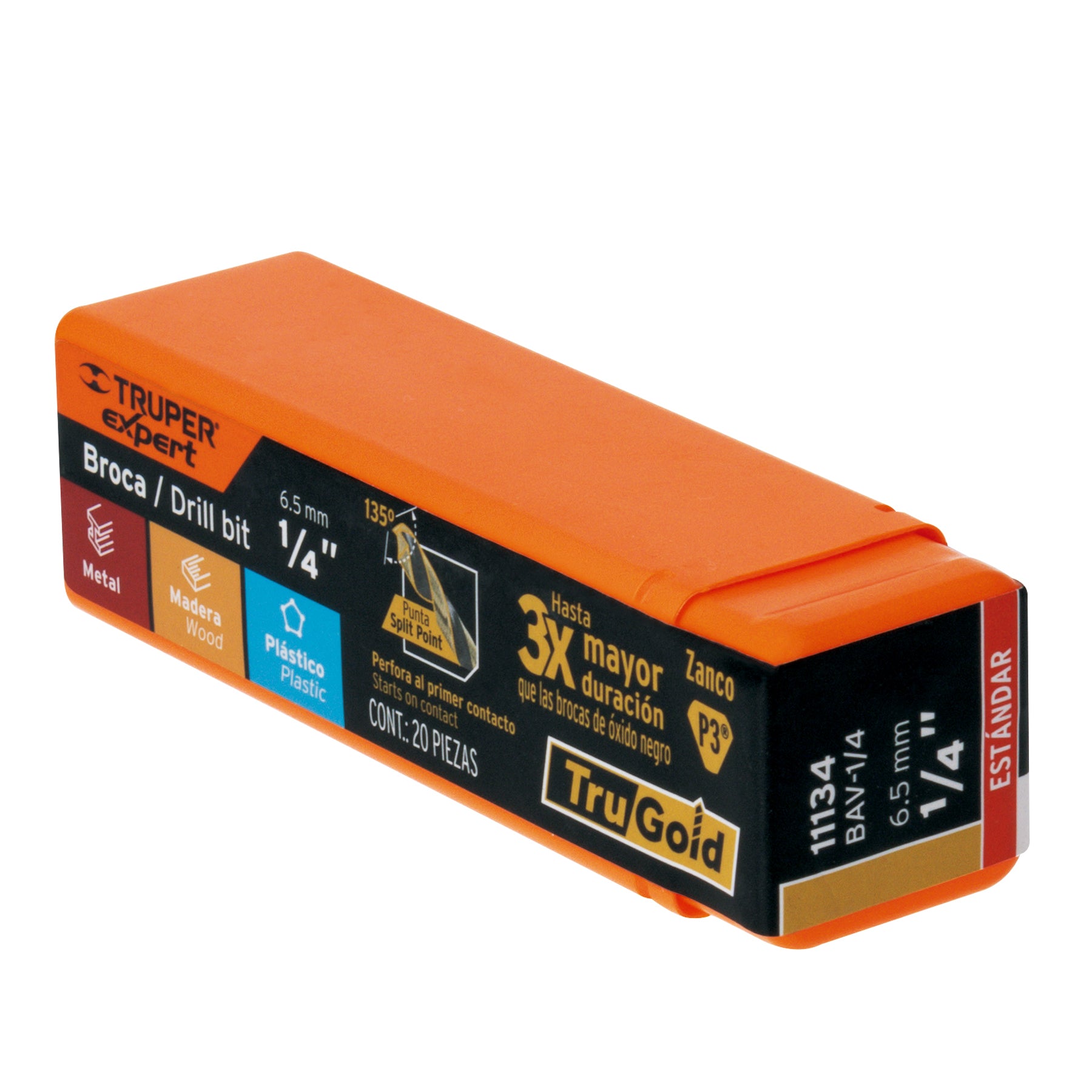 Broca HSS 1/4" Trugold para metal, TRUPER EXPERT