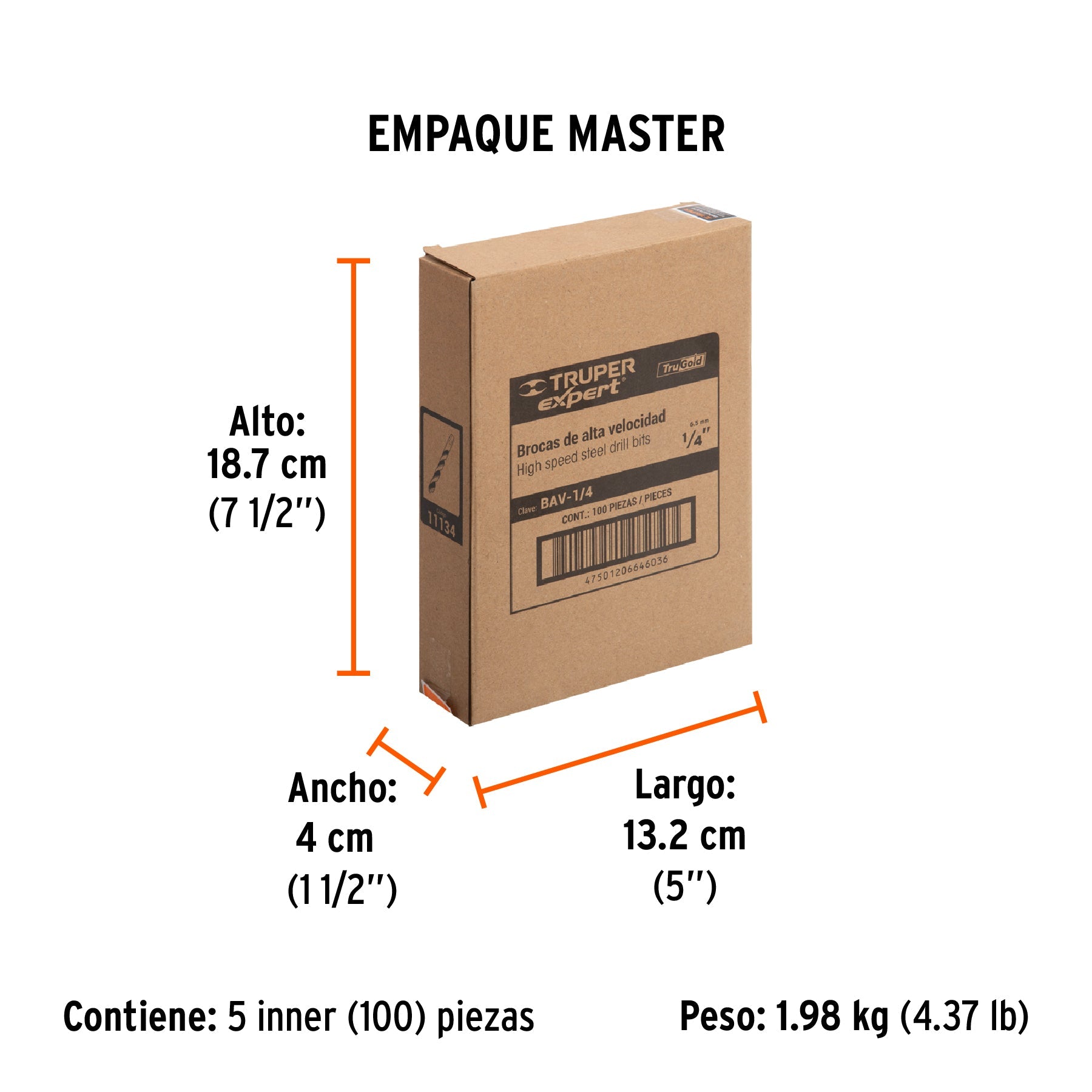 Broca HSS 1/4" Trugold para metal, TRUPER EXPERT - Empaque