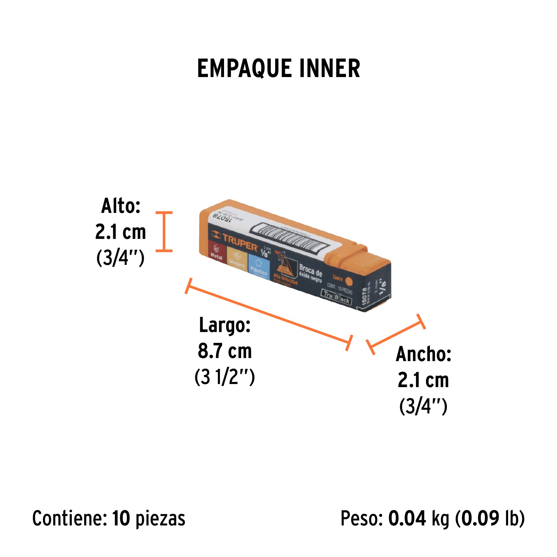 Broca HSS 1/8" Trublack para metal, TRUPER - Empaque