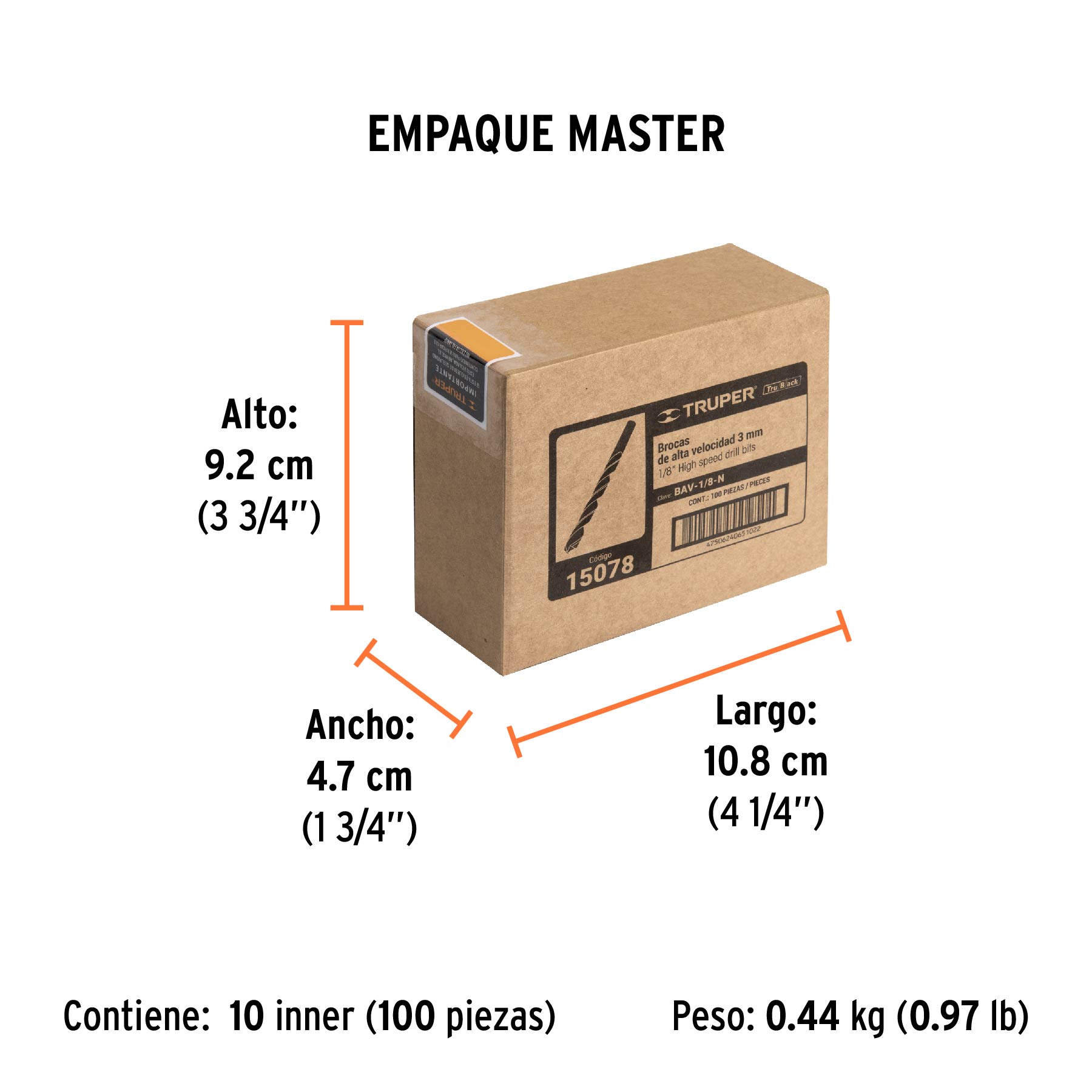 Broca HSS 1/8" Trublack para metal, TRUPER - Empaque