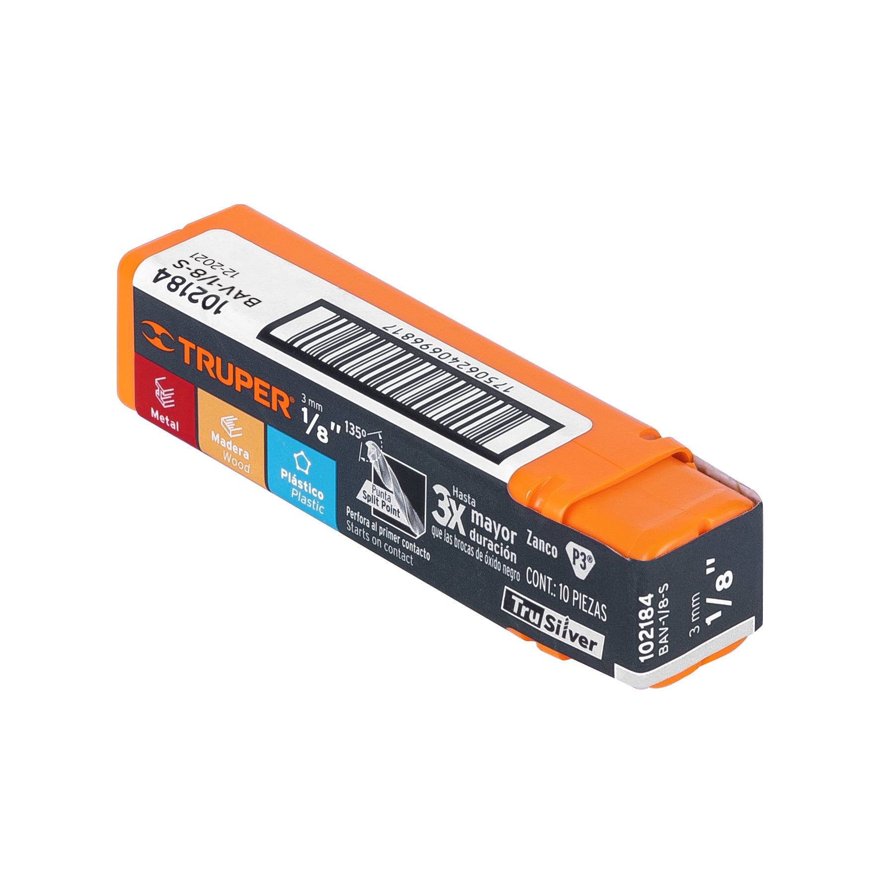 Broca HSS 1/8" Trusilver para metal, TRUPER