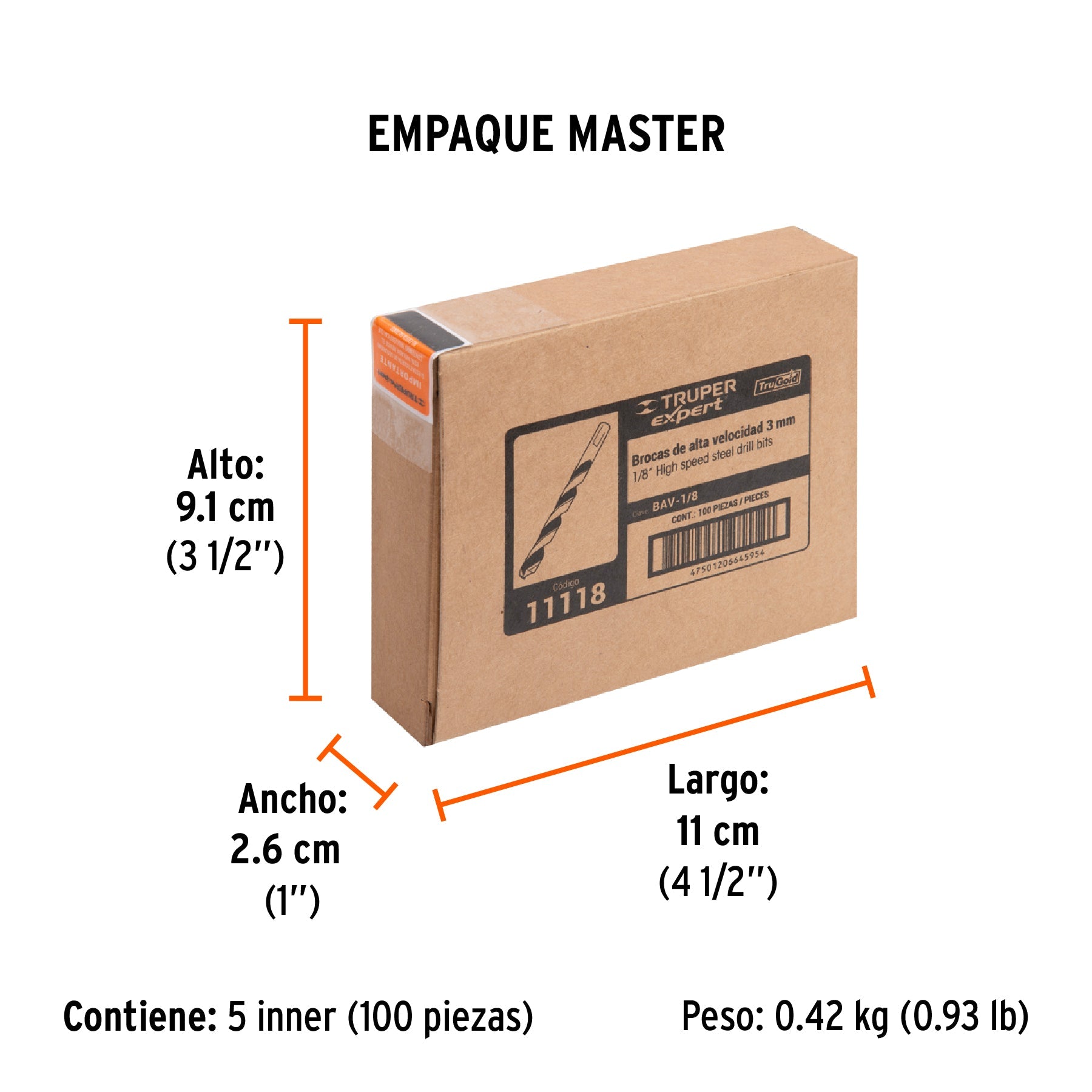 Broca HSS 1/8" Trugold para metal, TRUPER EXPERT - Empaque