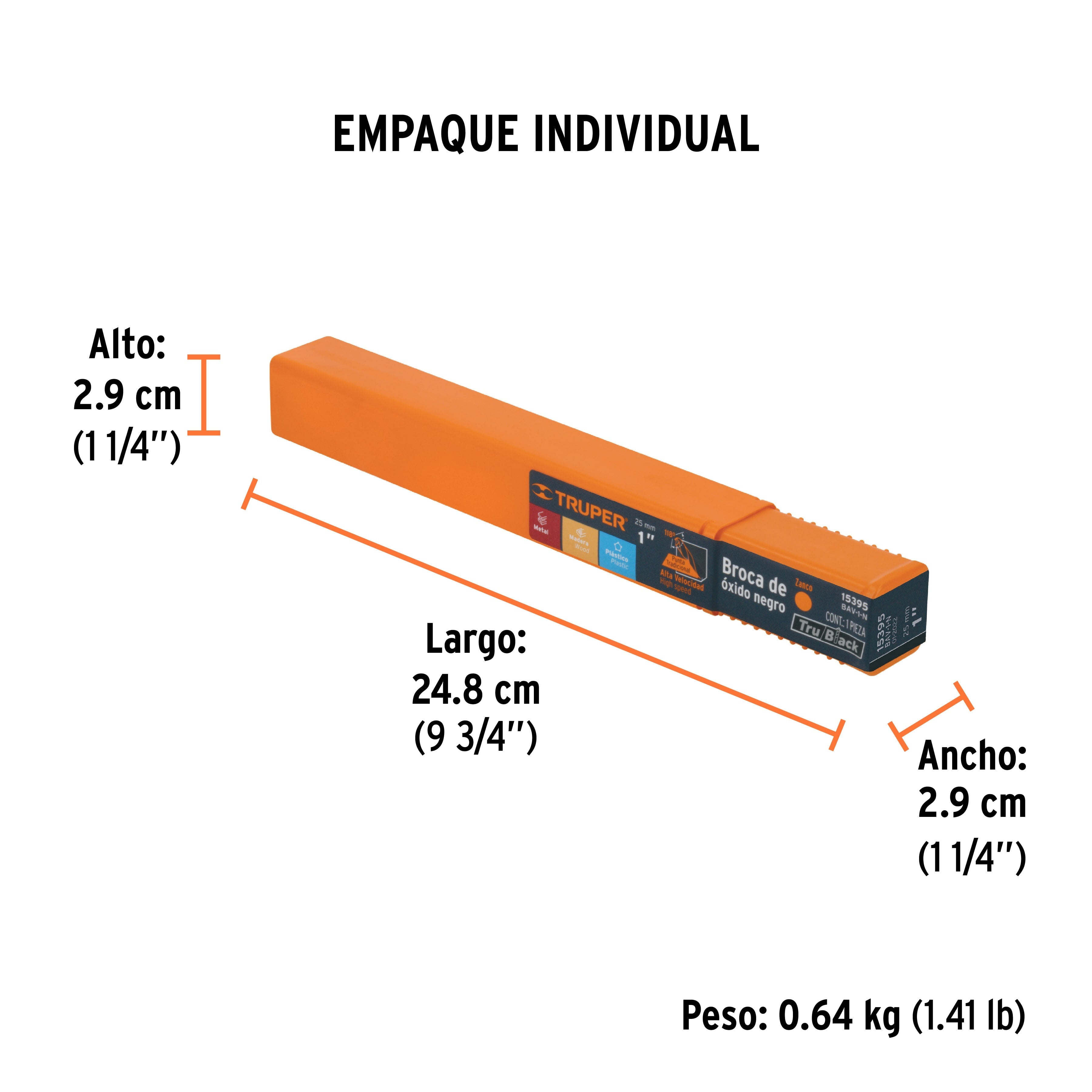 Broca HSS 1" Trublack para metal, TRUPER - Empaque