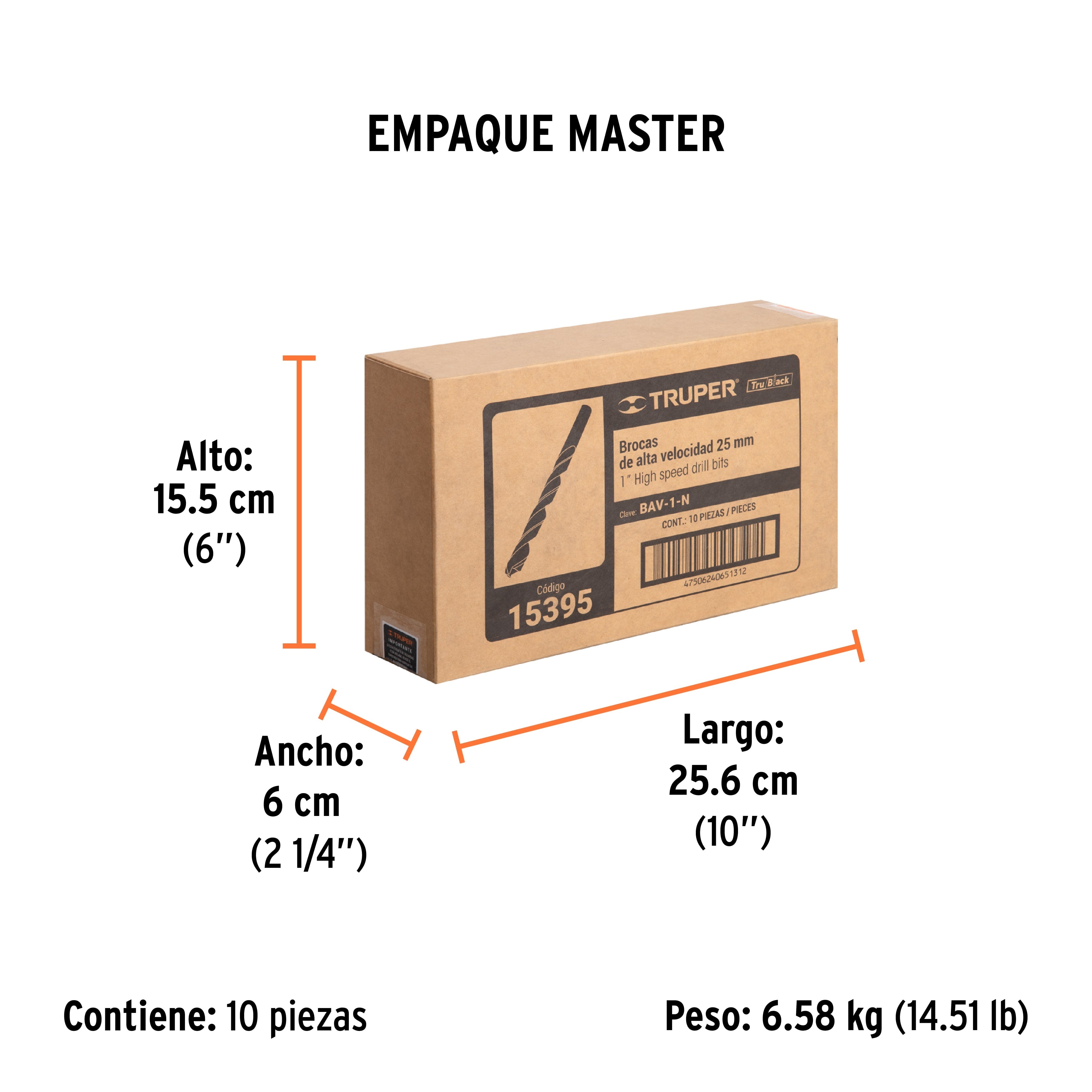 Broca HSS 1" Trublack para metal, TRUPER - Empaque