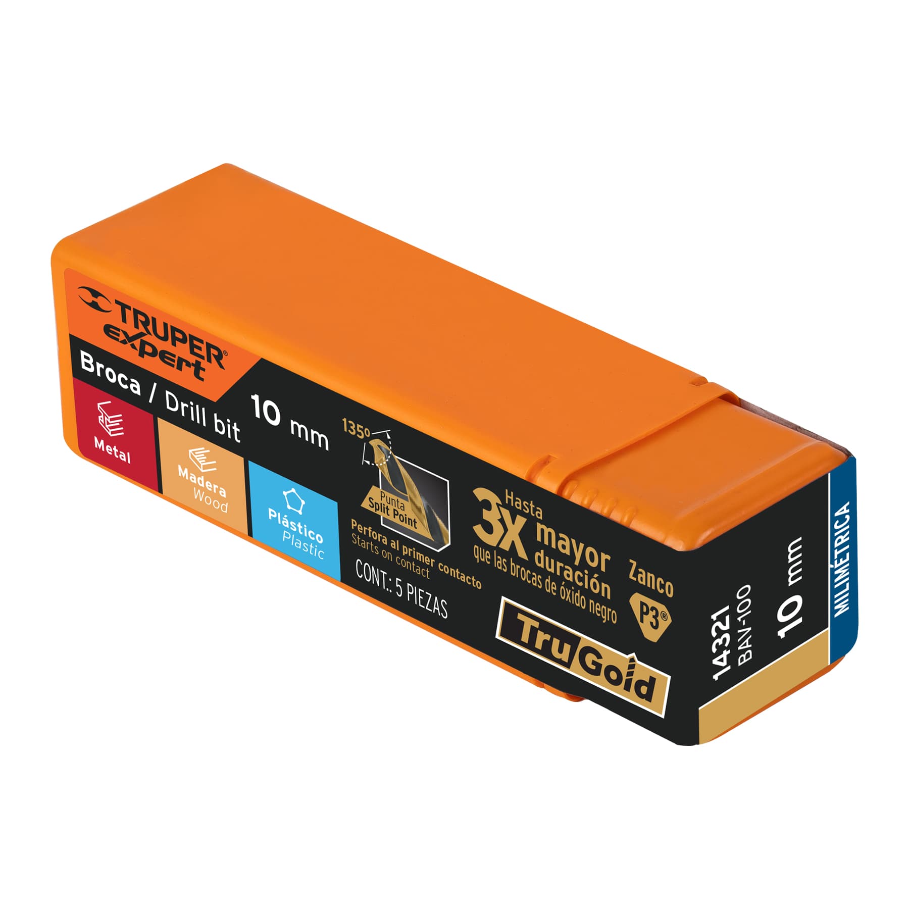 Broca HSS 10.0 mm Trugold para metal, TRUPER EXPERT