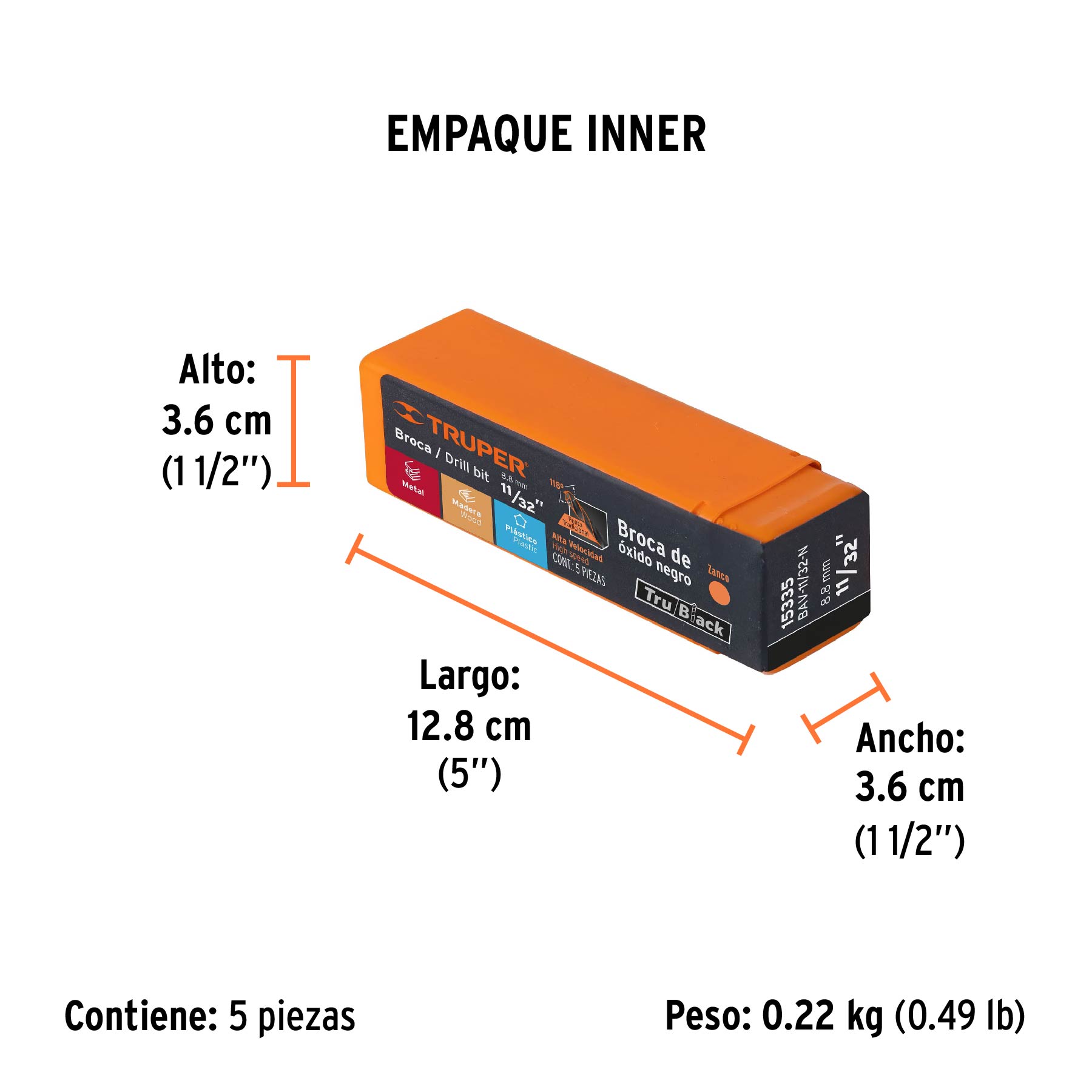 Broca HSS 11/32" Trublack para metal, TRUPER - Empaque