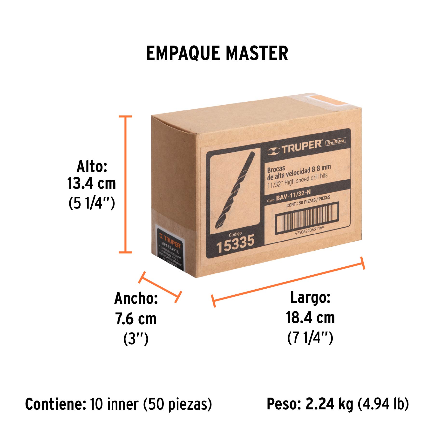 Broca HSS 11/32" Trublack para metal, TRUPER - Empaque