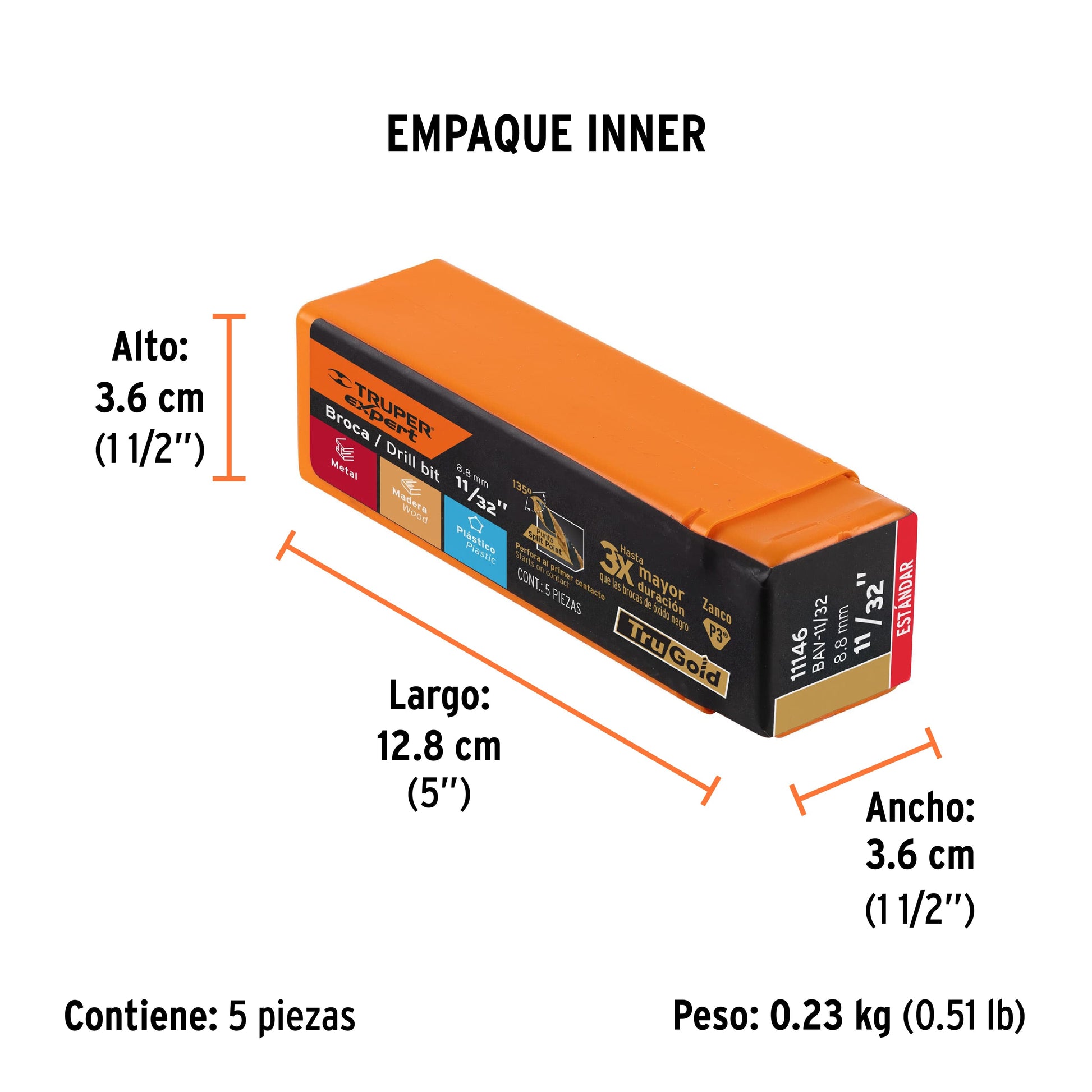 Broca HSS 11/32" Trugold para metal, TRUPER EXPERT - Empaque