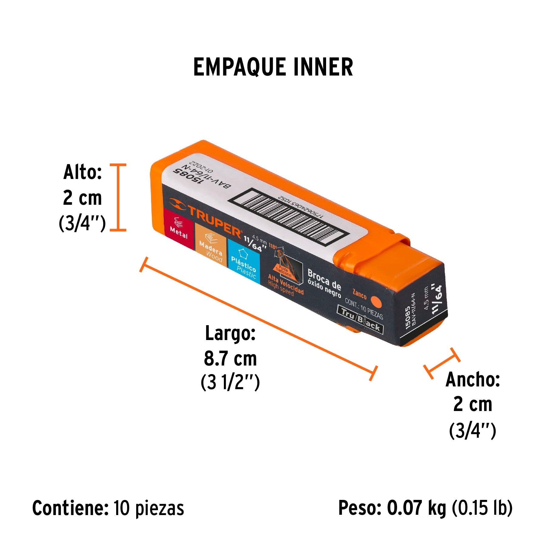 Broca HSS 11/64" Trublack para metal, TRUPER - Empaque