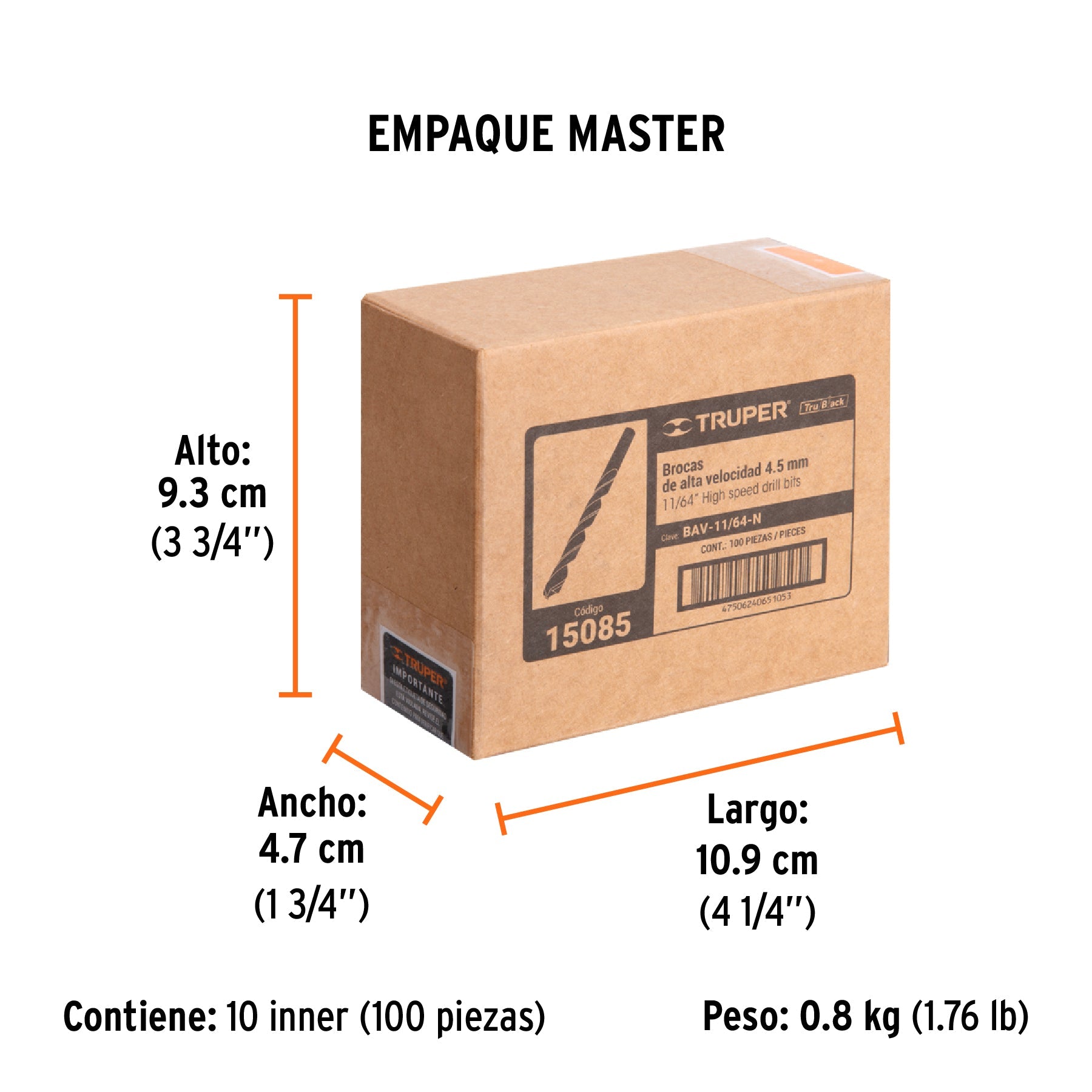 Broca HSS 11/64" Trublack para metal, TRUPER - Empaque