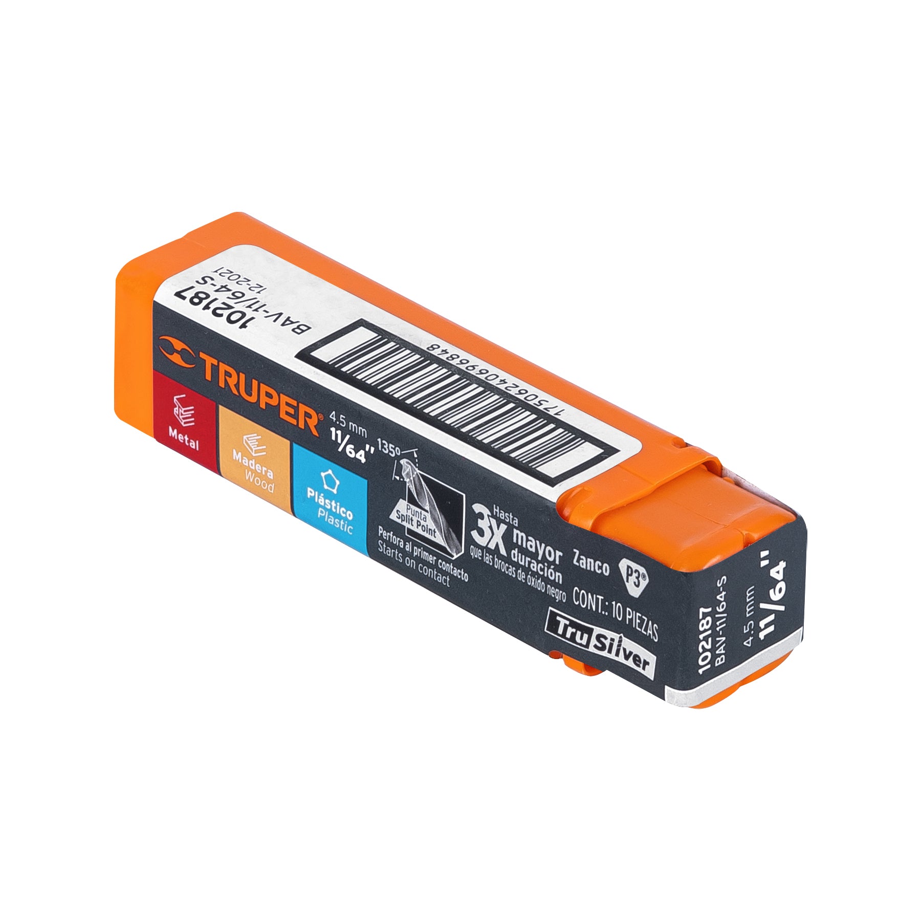 Broca HSS 11/64" Trusilver para metal, TRUPER