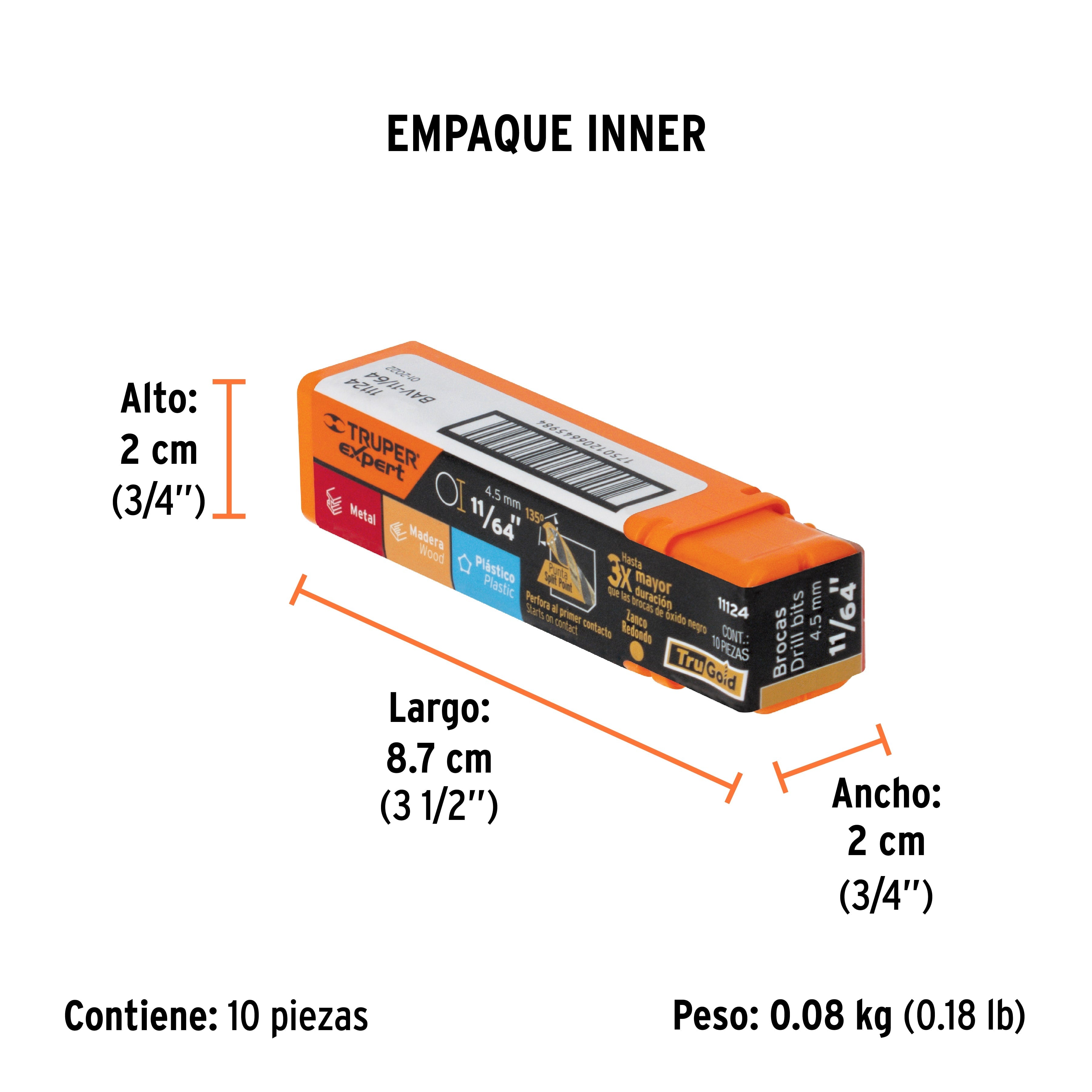 Broca HSS 11/64" Trugold para metal, TRUPER EXPERT - Empaque