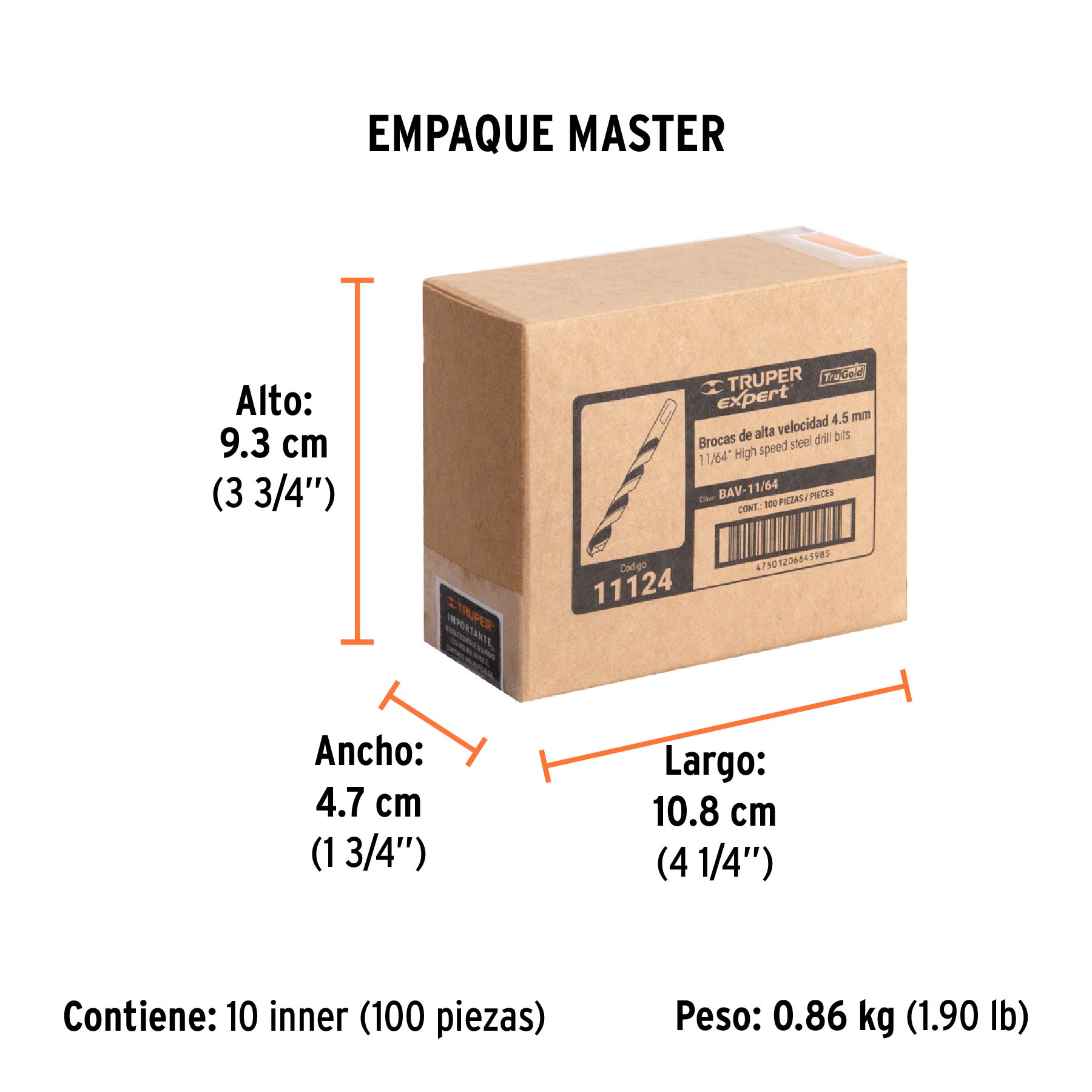 Broca HSS 11/64" Trugold para metal, TRUPER EXPERT - Empaque